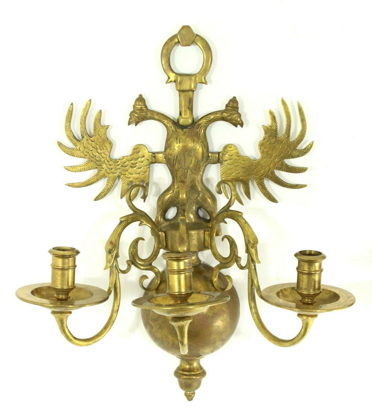 Napoleon III Pair 19thc Russian Imperial Gold Bronze Wall Candle Sconces.  Eagle Decoration For Sale