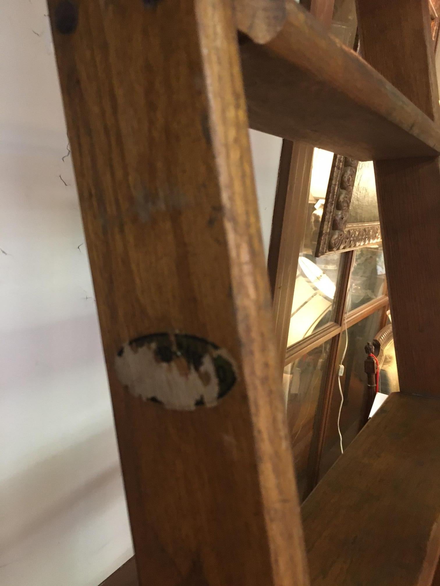 Late 19th Century Pair 19thc Tall Haberdashery Tall Rolling Industrial Solid Oak Ladders For Sale