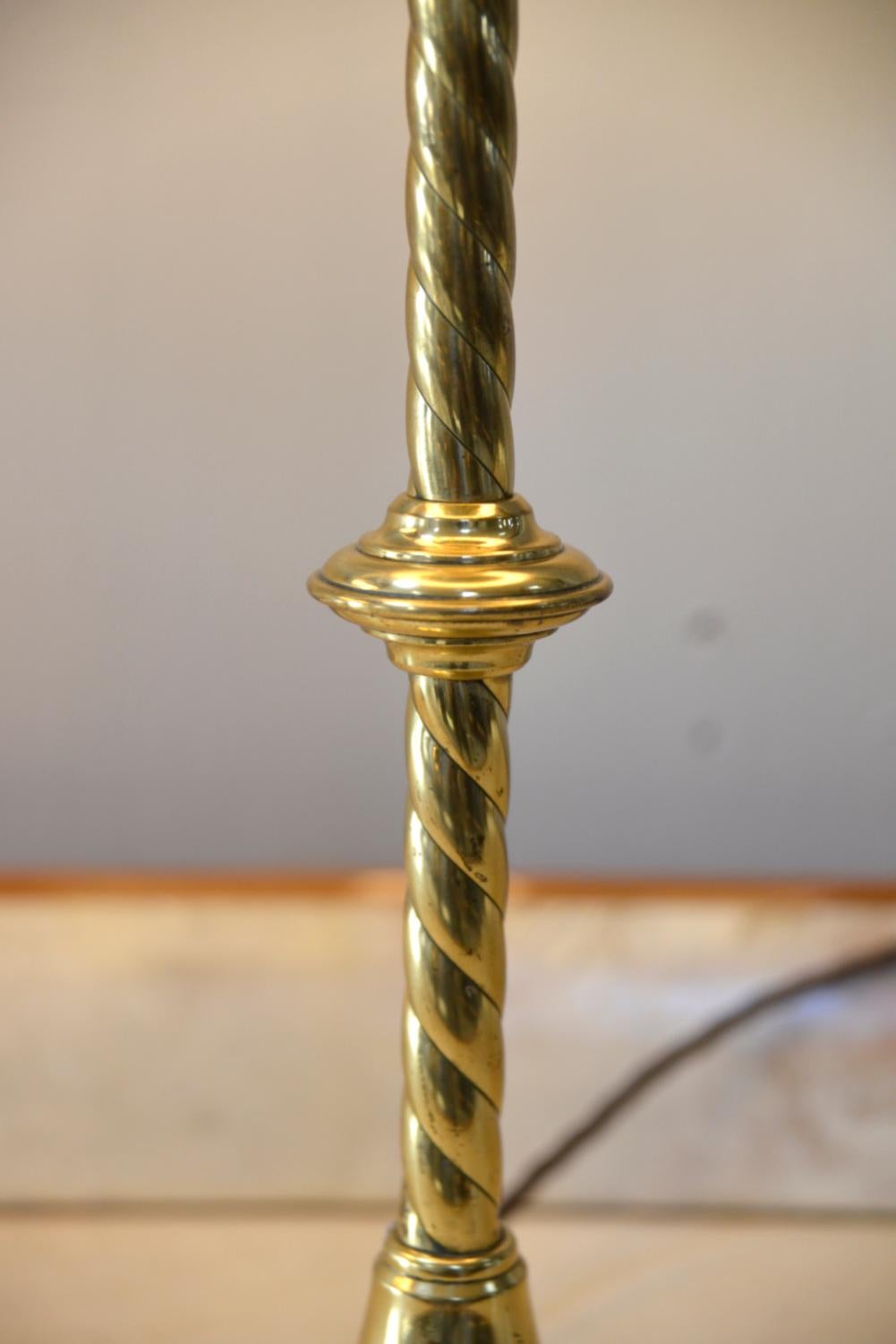 Pair 19thC Victorian Brass Gothic Church Ecclesiastical Candlestick Table Lamps For Sale 7