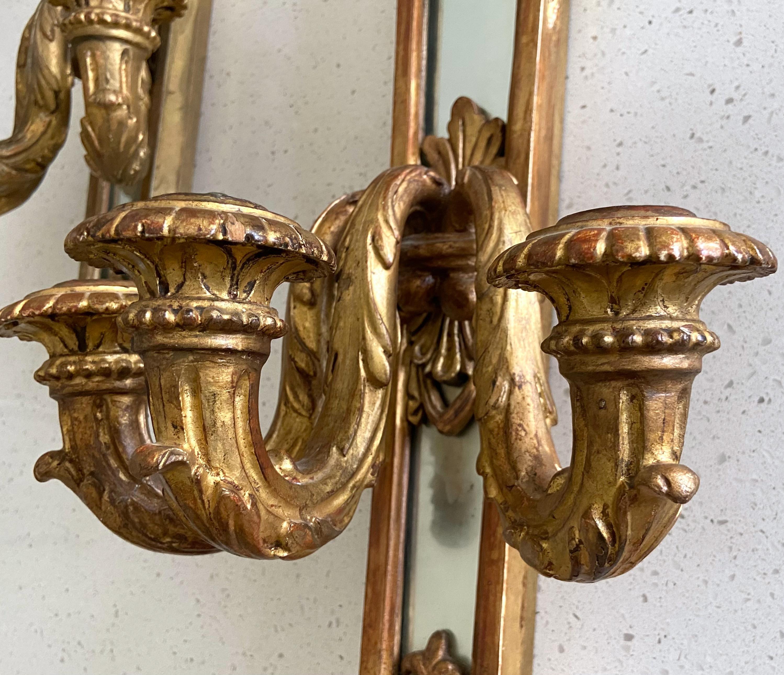 Pair 19th Century Gilt Louis XVI Candle Mirrored Wall Sconces For Sale 8
