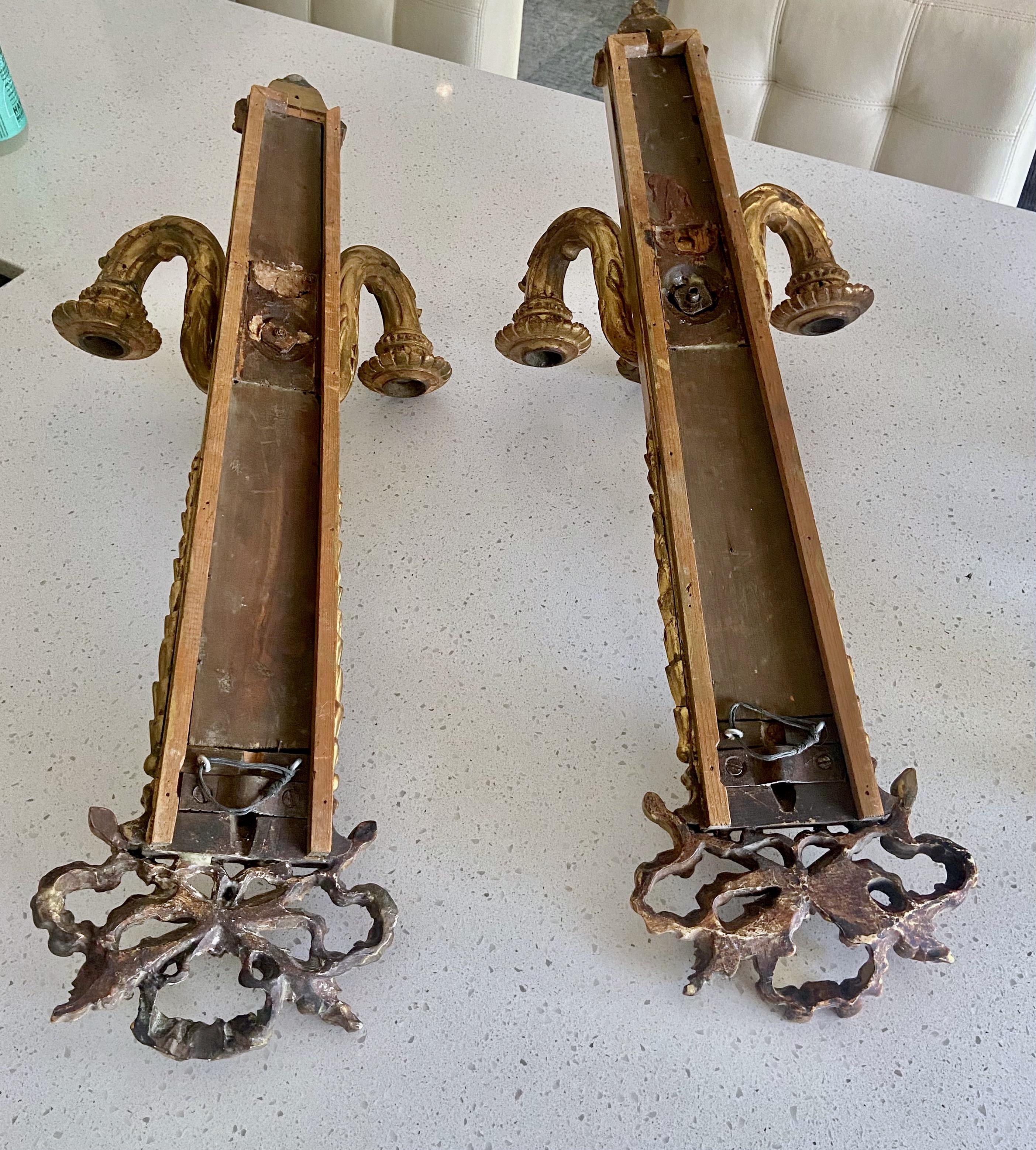 Pair 19th Century Gilt Louis XVI Candle Mirrored Wall Sconces For Sale 12