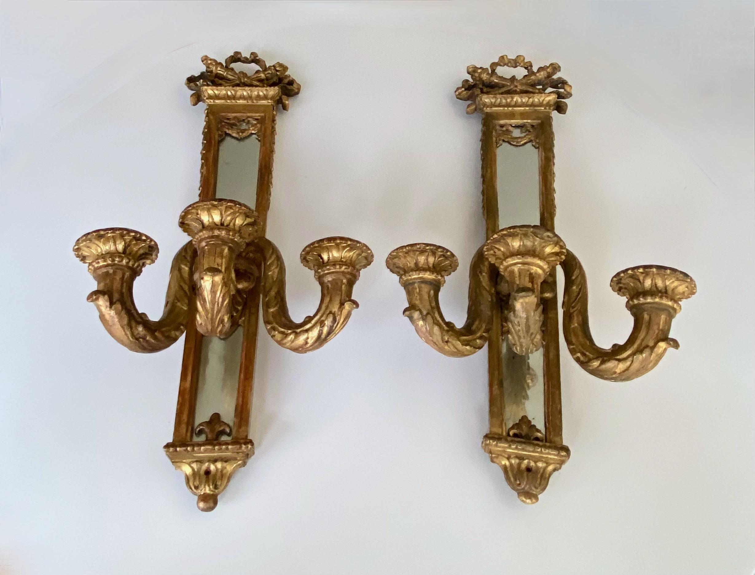Pair 19th Century Gilt Louis XVI Candle Mirrored Wall Sconces For Sale 15