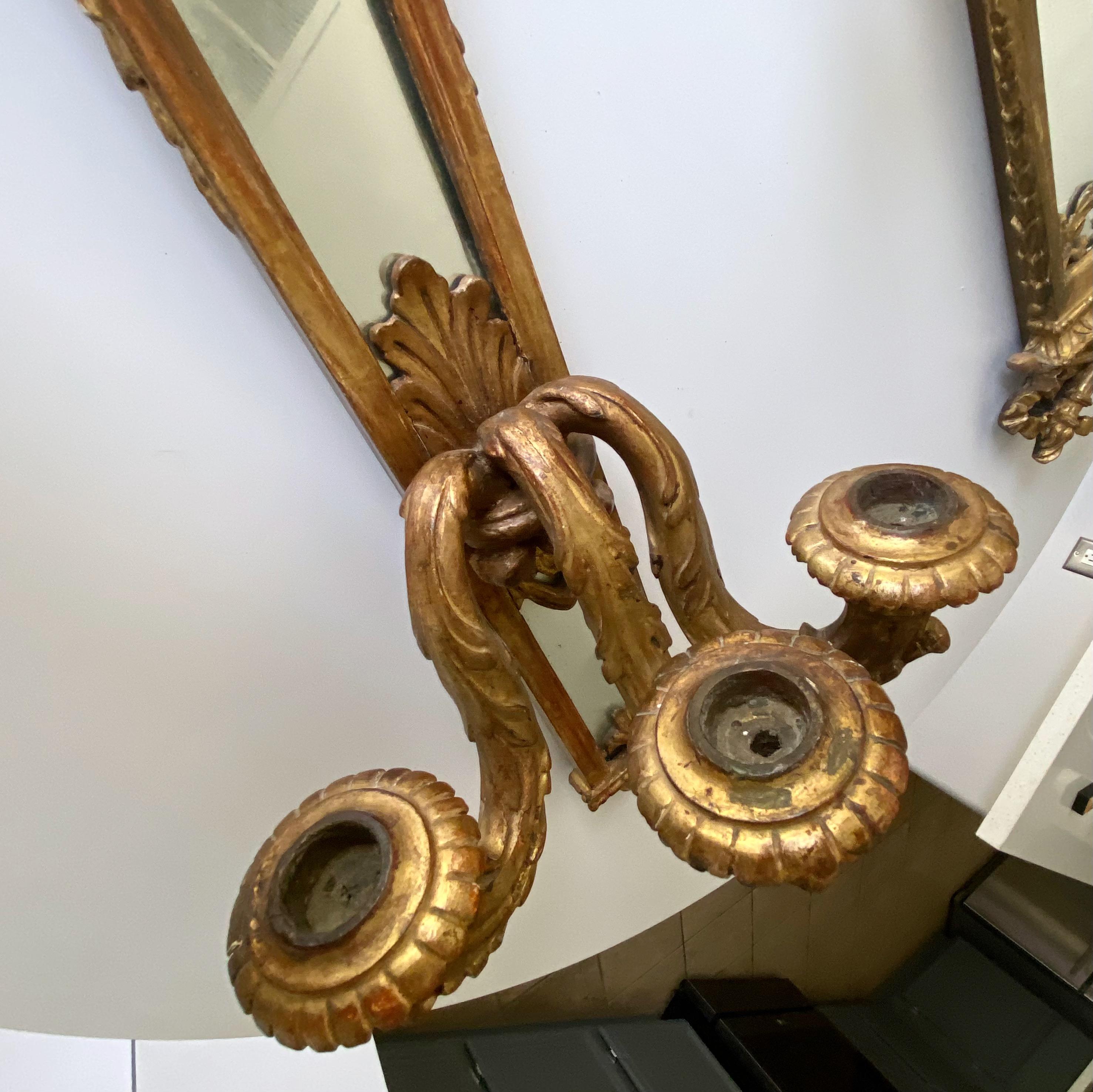 Pair 19th Century Gilt Louis XVI Candle Mirrored Wall Sconces For Sale 3