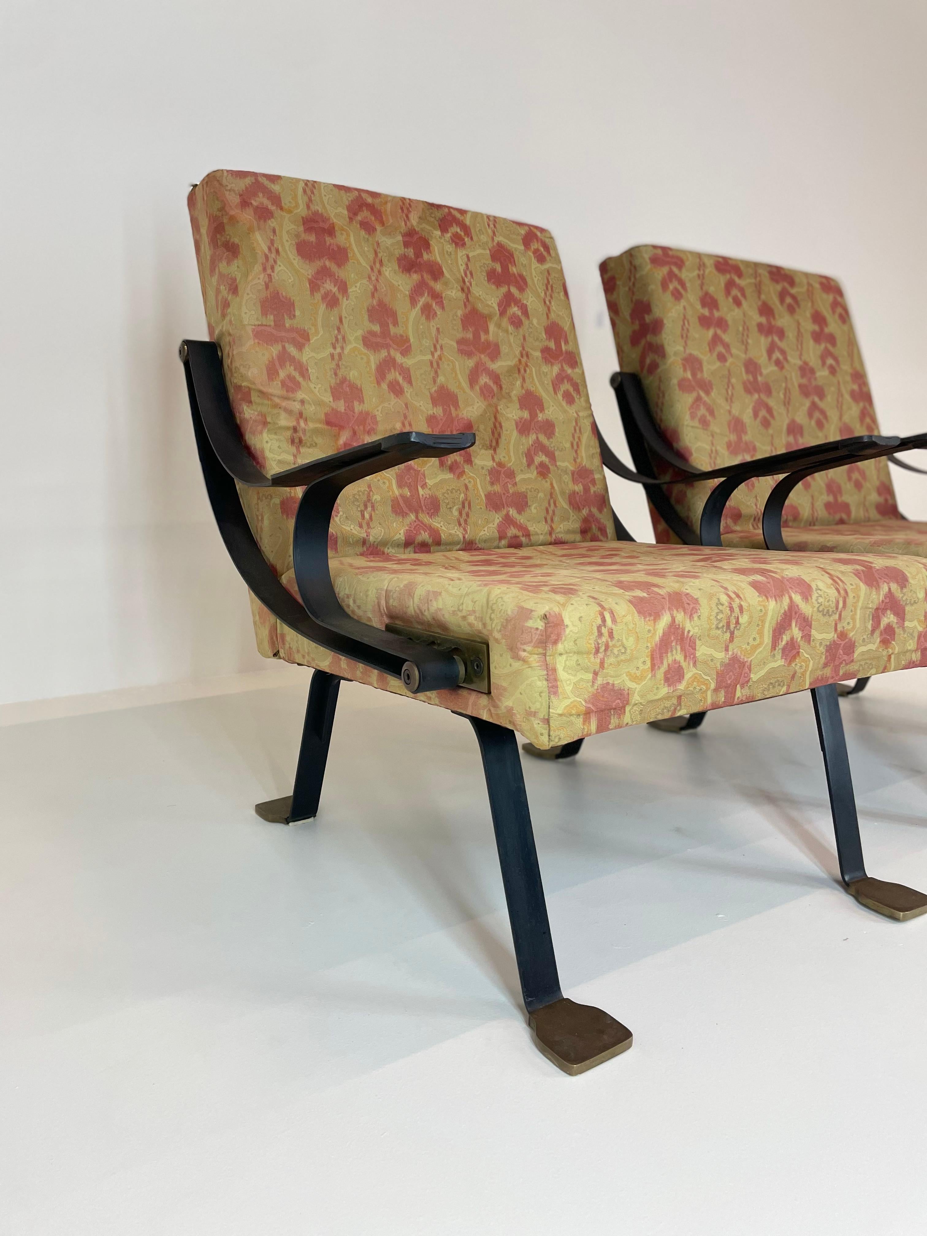 Brass Pair 1st Edition Ignazio Gardella Digamma Armchairs for Gavina Italy, 1960s For Sale