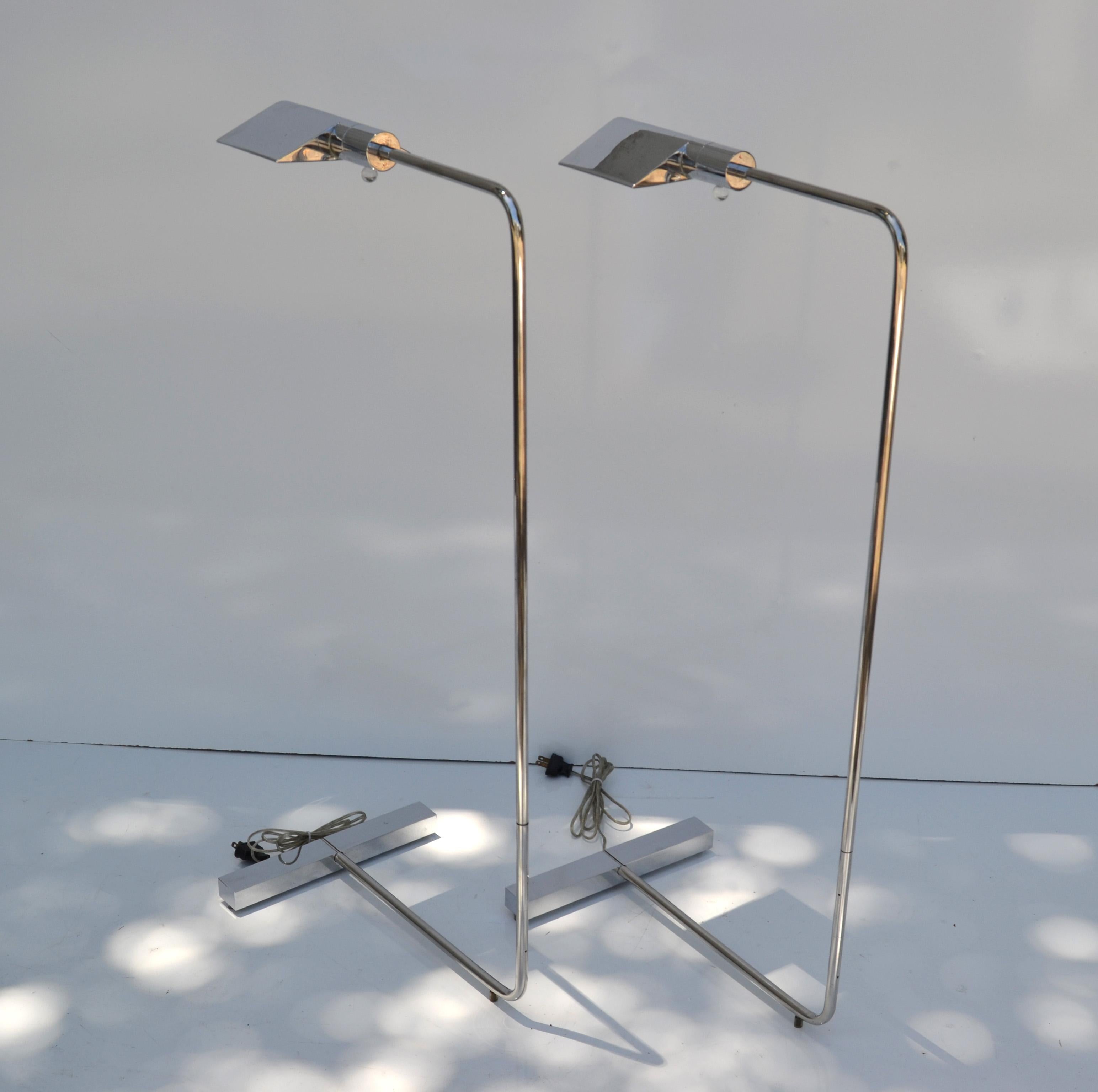 Pair 1UWV Floor Lamps Chrome & Steel Cedric Hartman Style Adjustable Telescopic  8