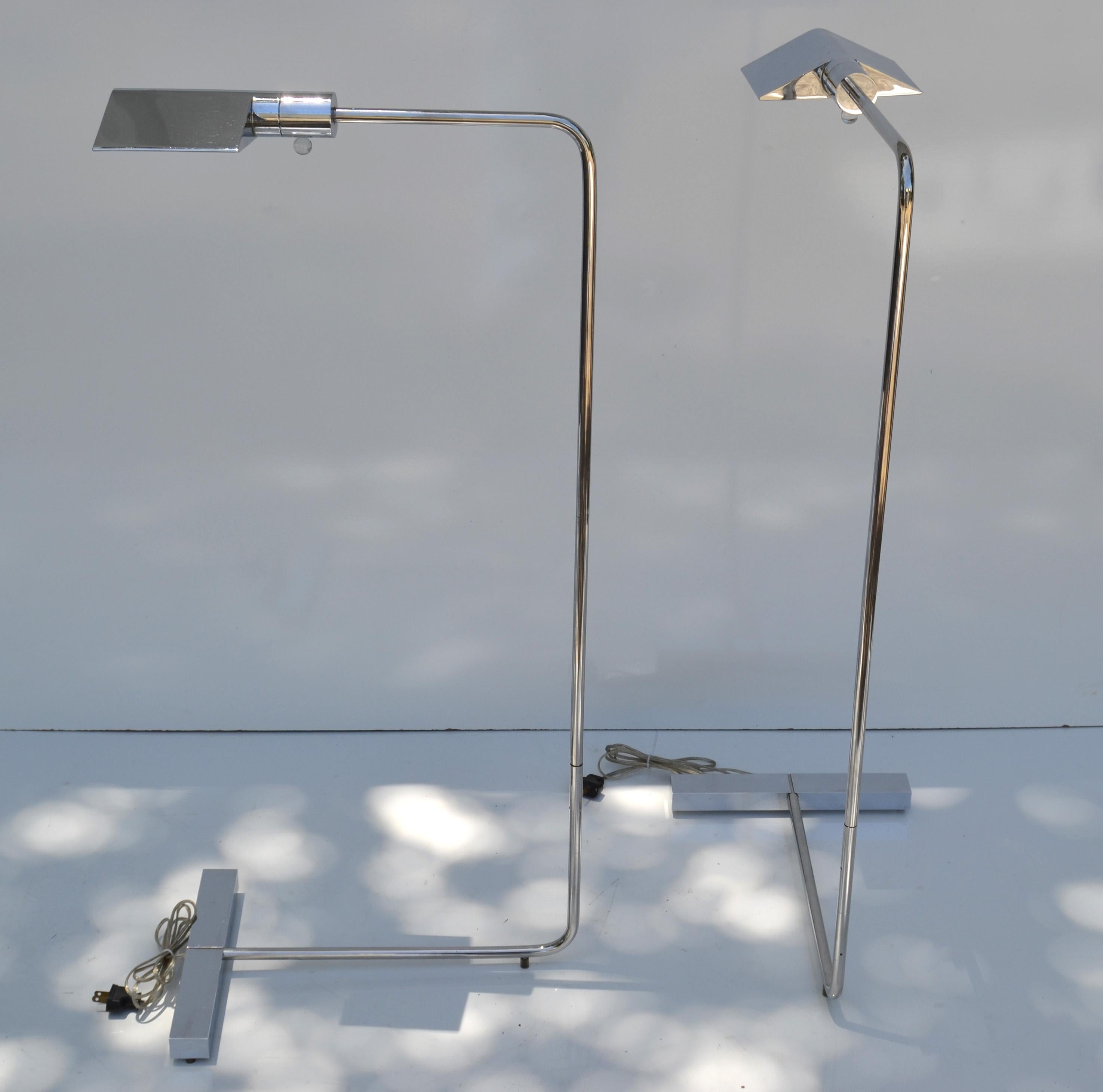 Pair 1UWV Floor Lamps Chrome & Steel Cedric Hartman Style Adjustable Telescopic  9