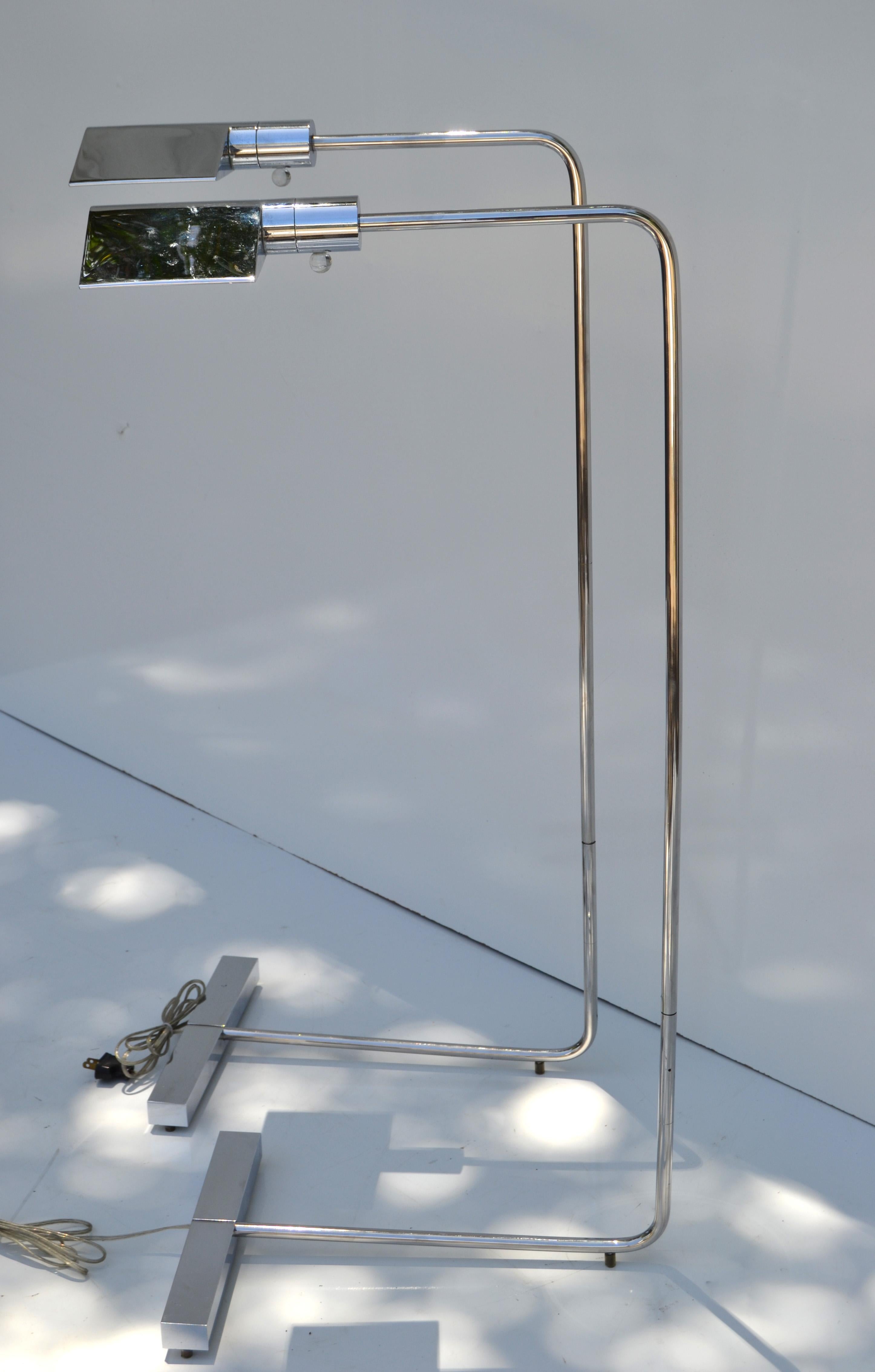 American Pair 1UWV Floor Lamps Chrome & Steel Cedric Hartman Style Adjustable Telescopic 