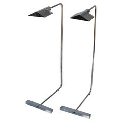 Pair 1UWV Floor Lamps Chrome & Steel Cedric Hartman Style Adjustable Telescopic