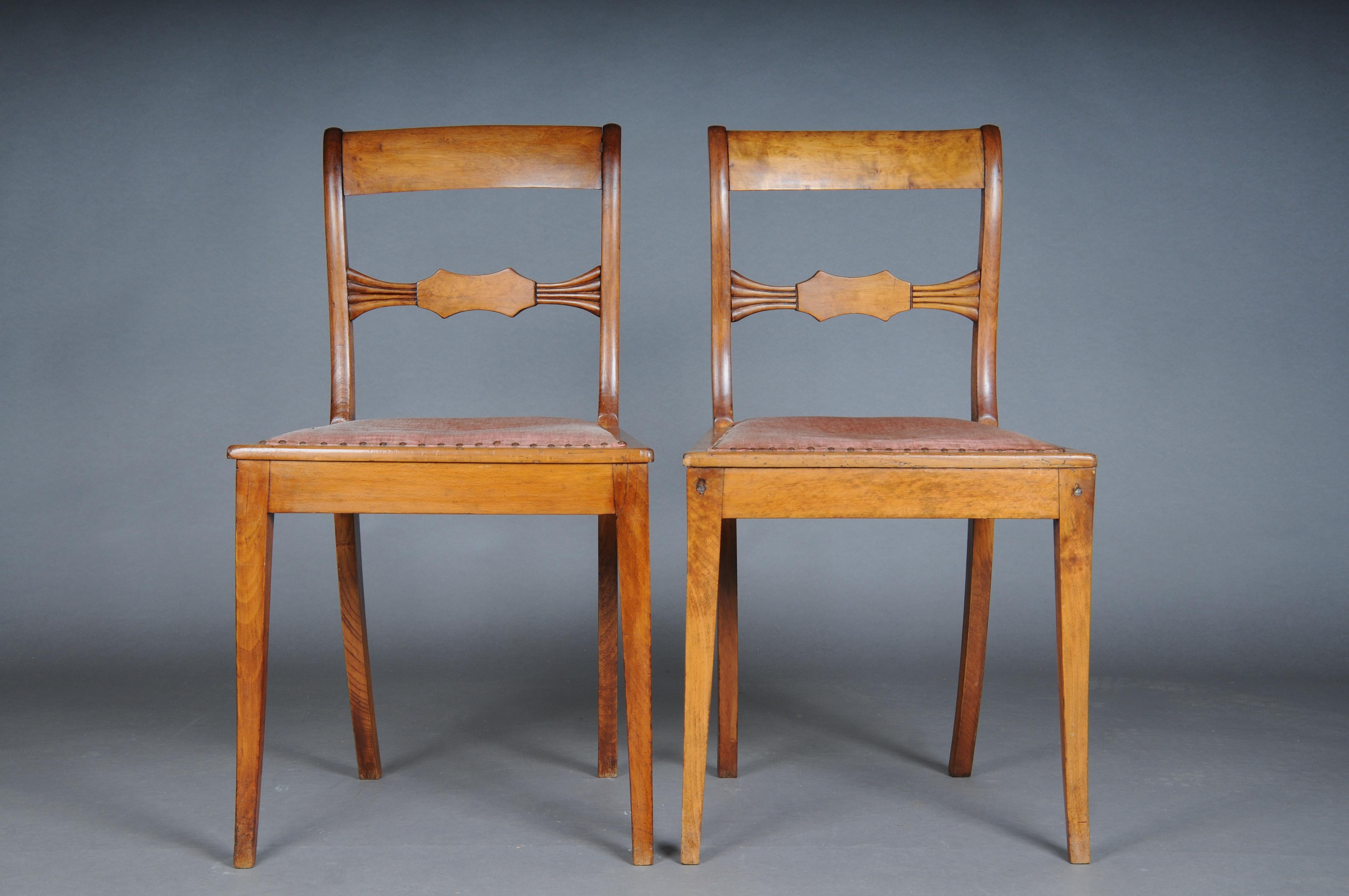 German Pair (2) antique Biedermeier chairs circa 1840, birch For Sale