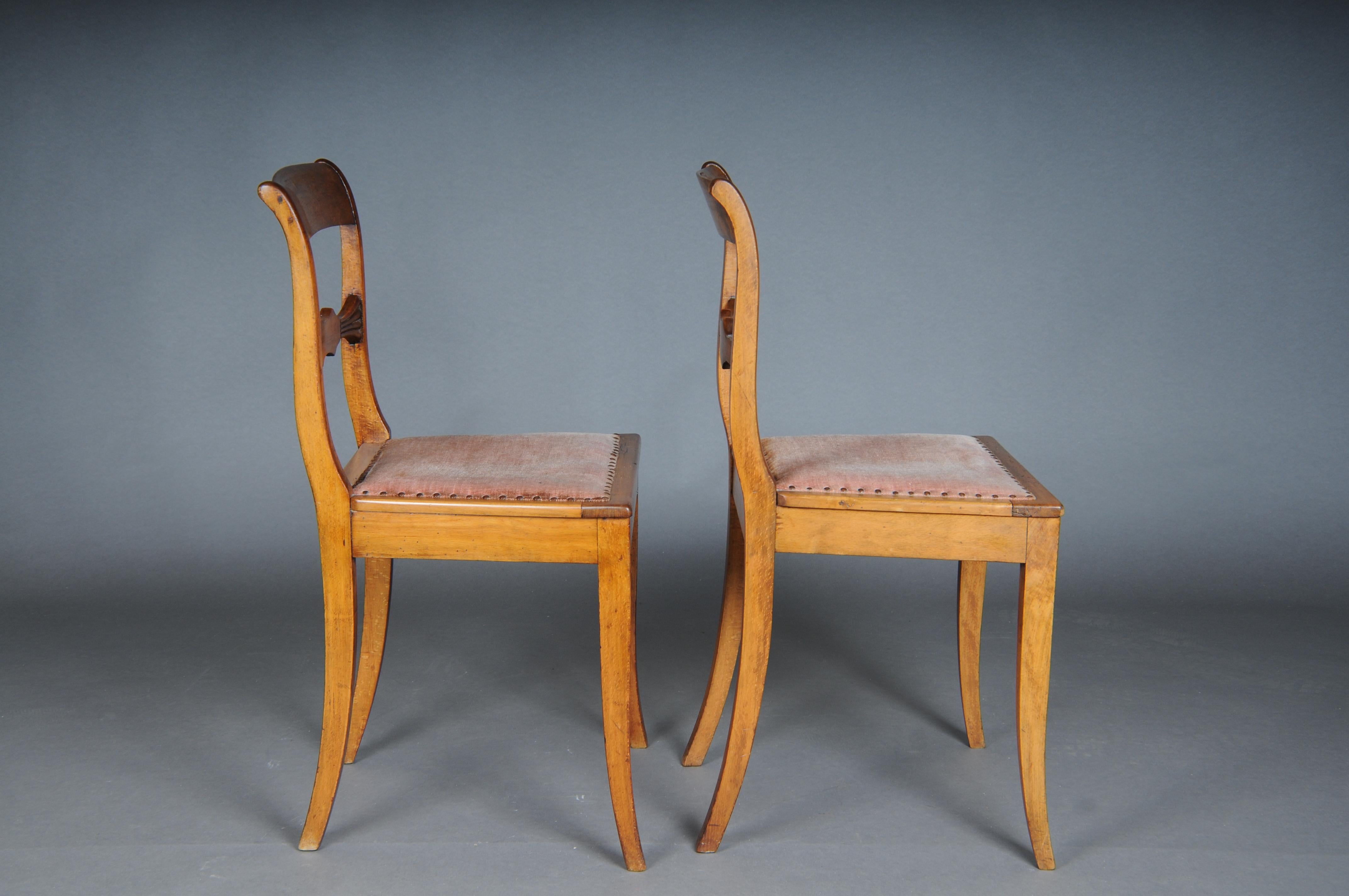Pair (2) antique Biedermeier chairs circa 1840, birch For Sale 1