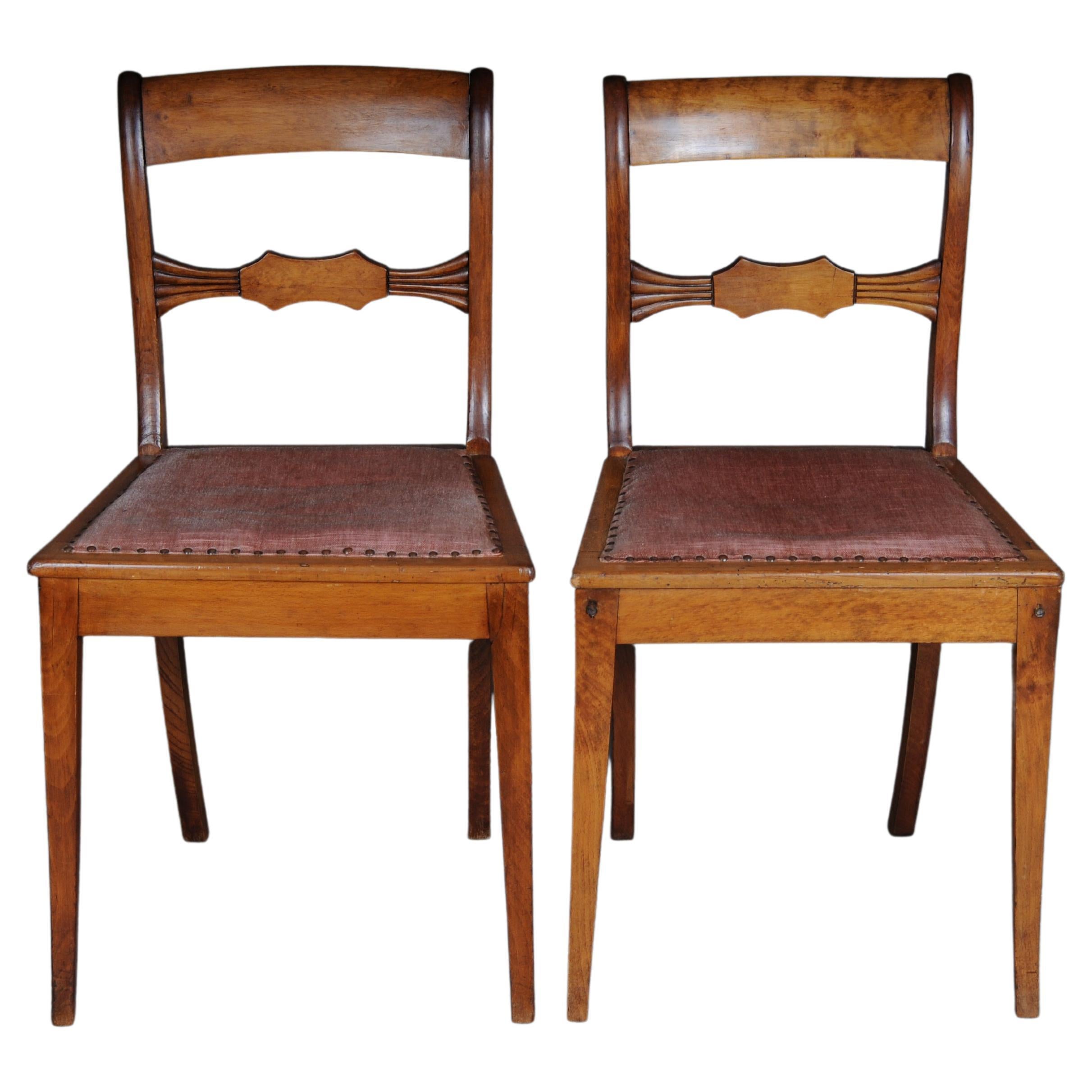 Pair (2) antique Biedermeier chairs circa 1840, birch For Sale