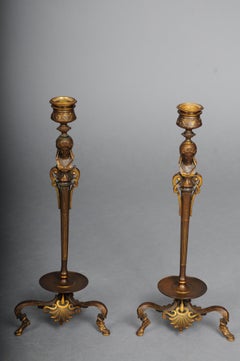 Pair (2) Antique Bronze Candlesticks by Ferdinand Barbedienne, Neoclassical.