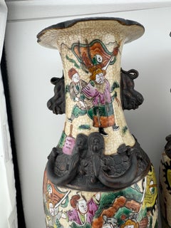 Pair (2) Antique Chinese Nankin Porcelain Vases, Qing Dynasty