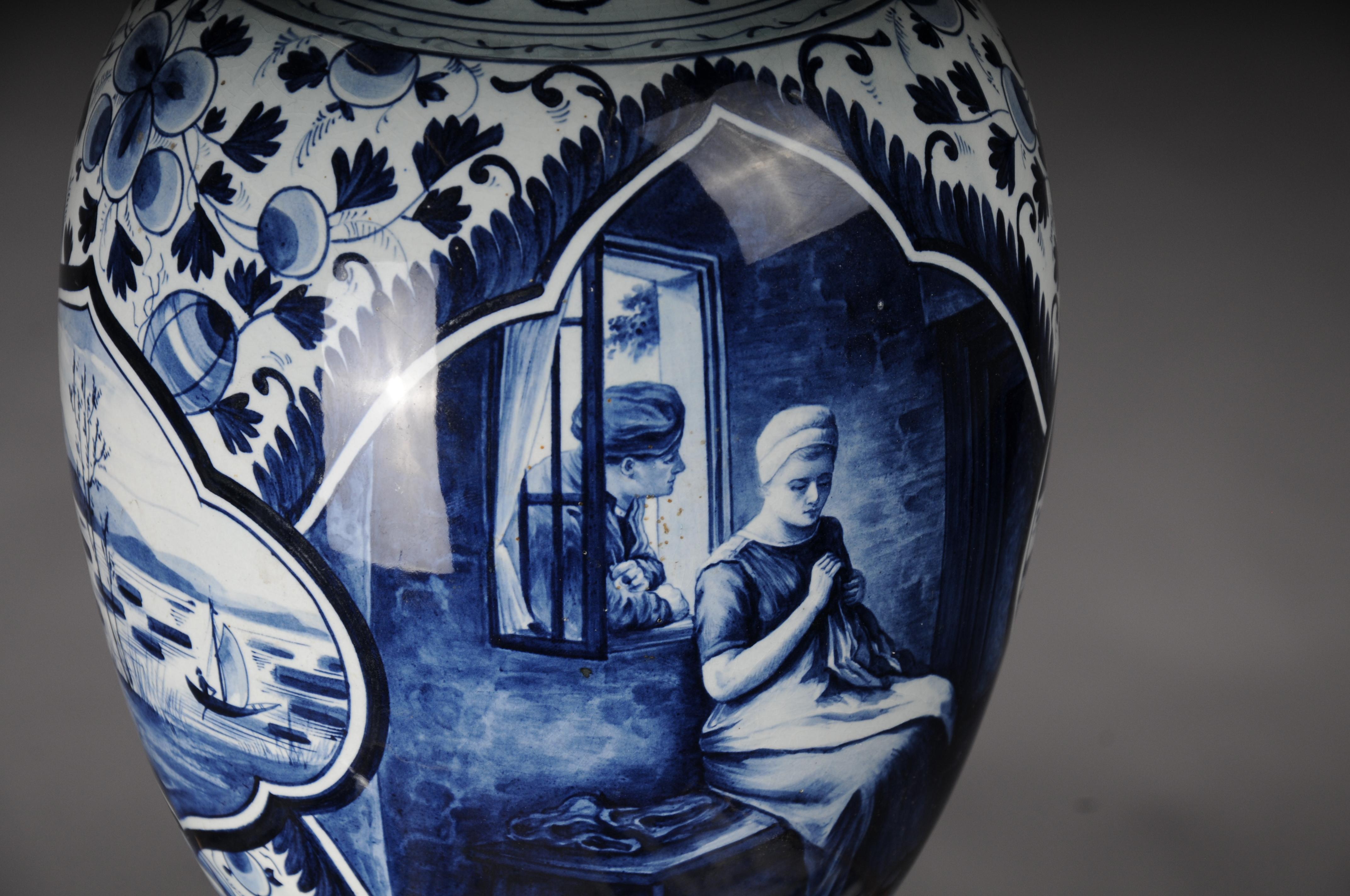 Paire (2) de vases à couvercle Delft, 20e siècle en vente 6