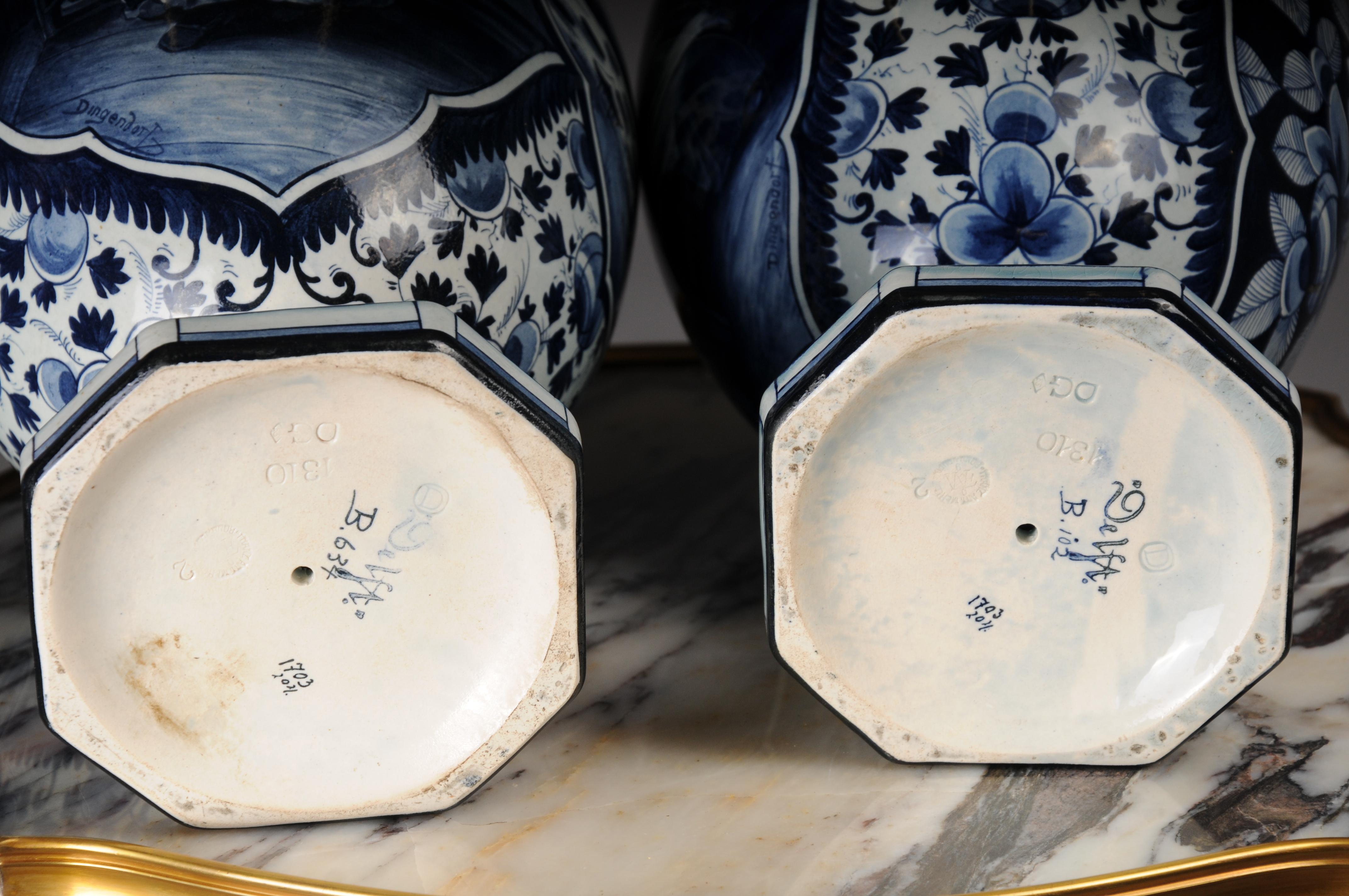 Paire (2) de vases à couvercle Delft, 20e siècle en vente 8