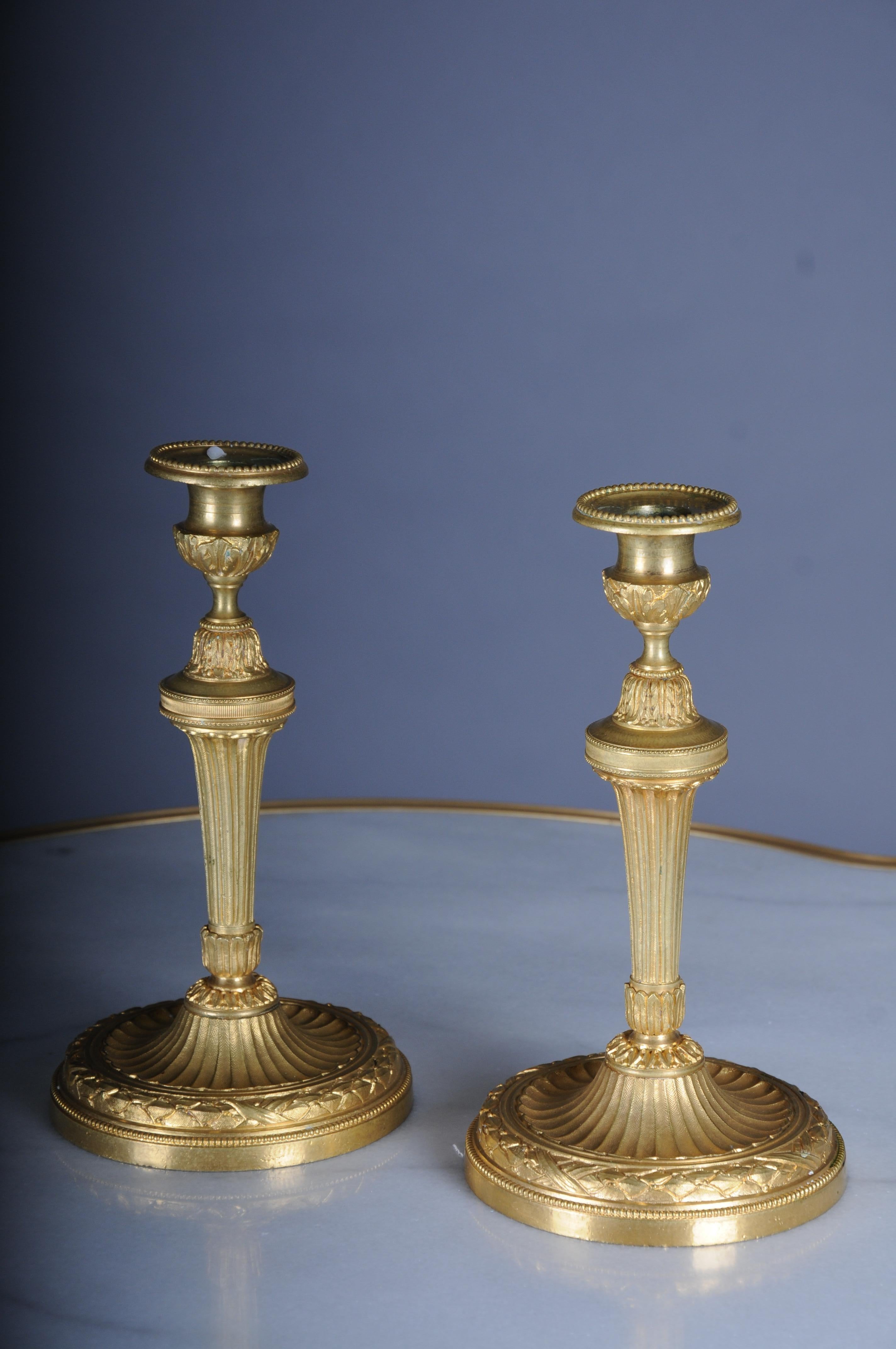 Pair (2) Antique Empire fire-gilt bronze candlesticks, Paris For Sale 8