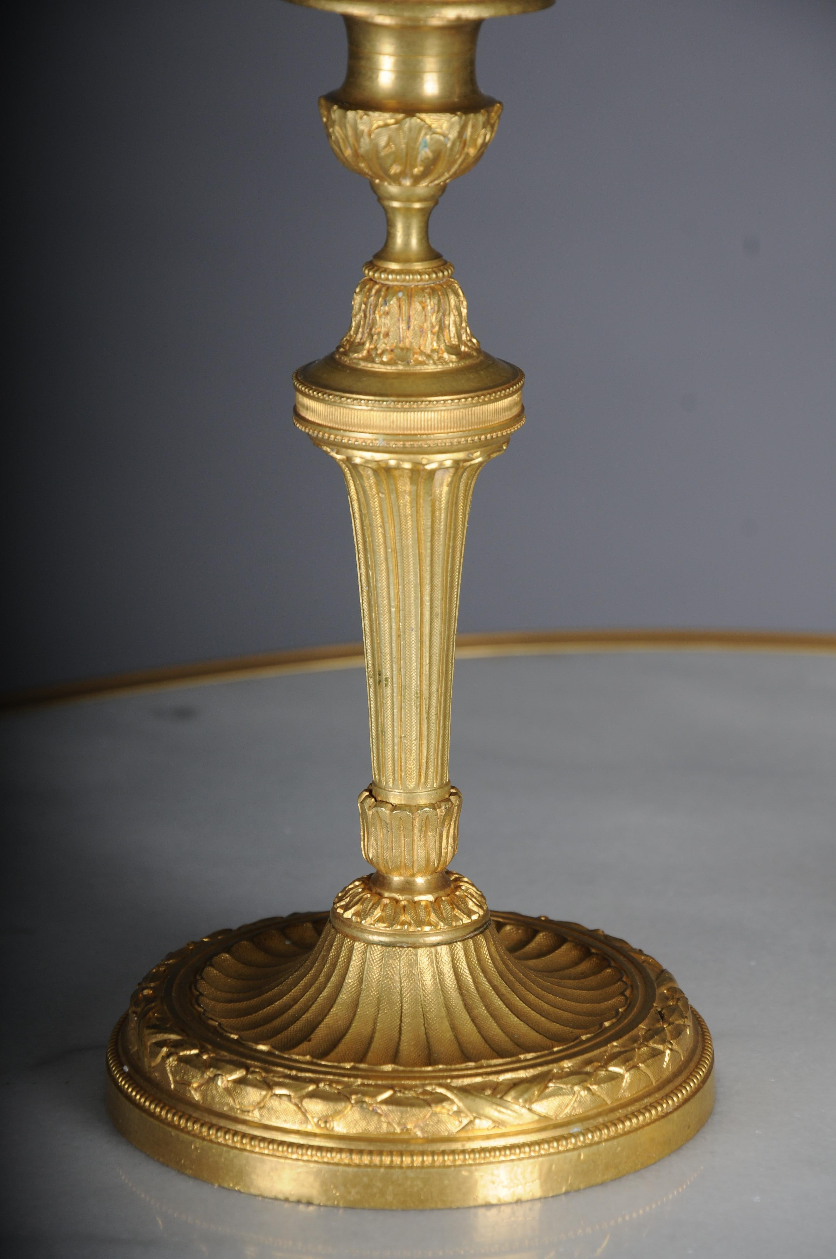 Gilt Pair (2) Antique Empire fire-gilt bronze candlesticks, Paris For Sale