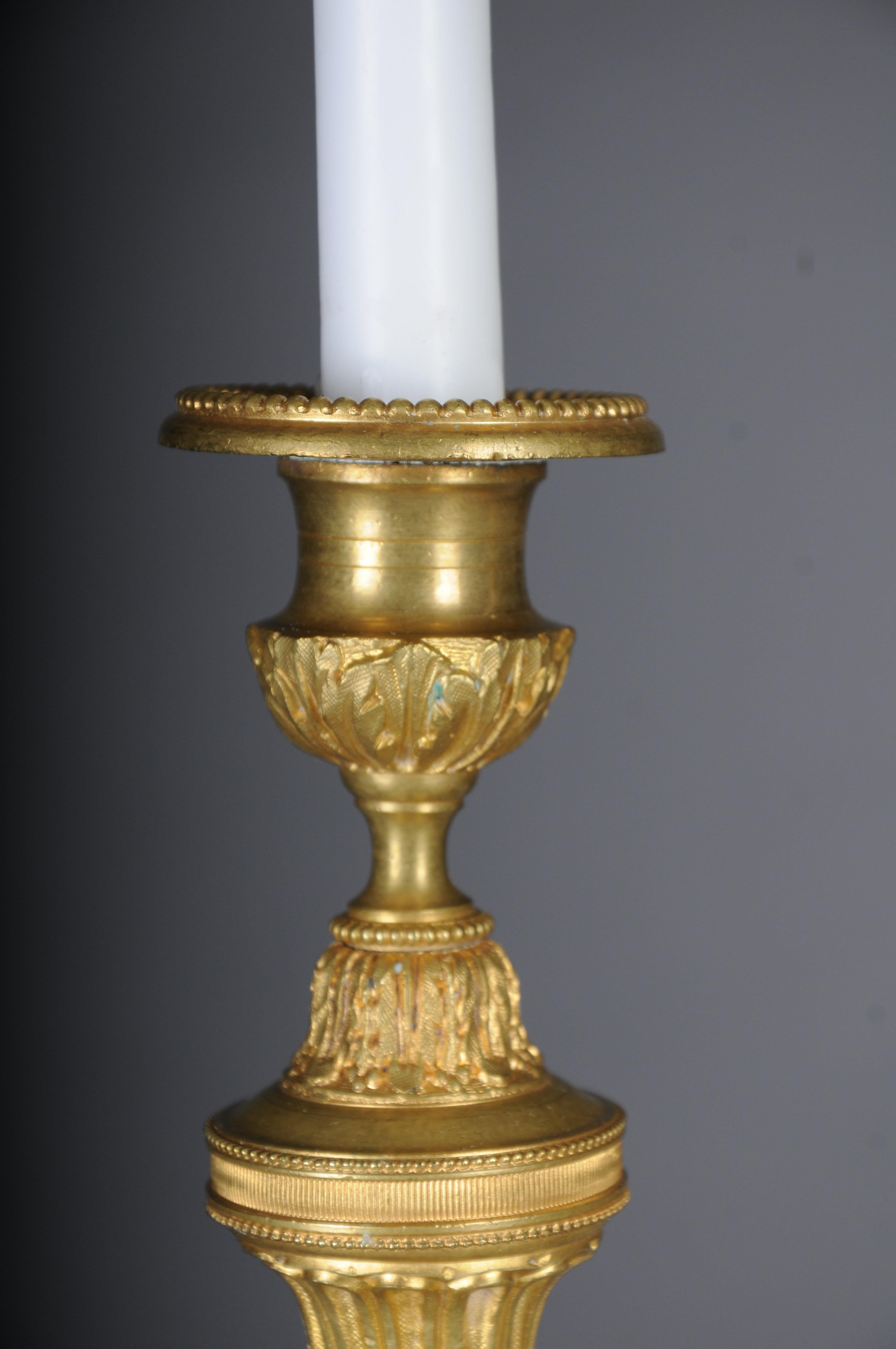 Bronze Pair (2) Antique Empire fire-gilt bronze candlesticks, Paris For Sale