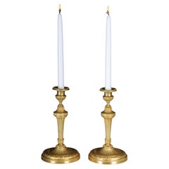 Pair (2) Antique Empire fire-gilt bronze candlesticks, Paris