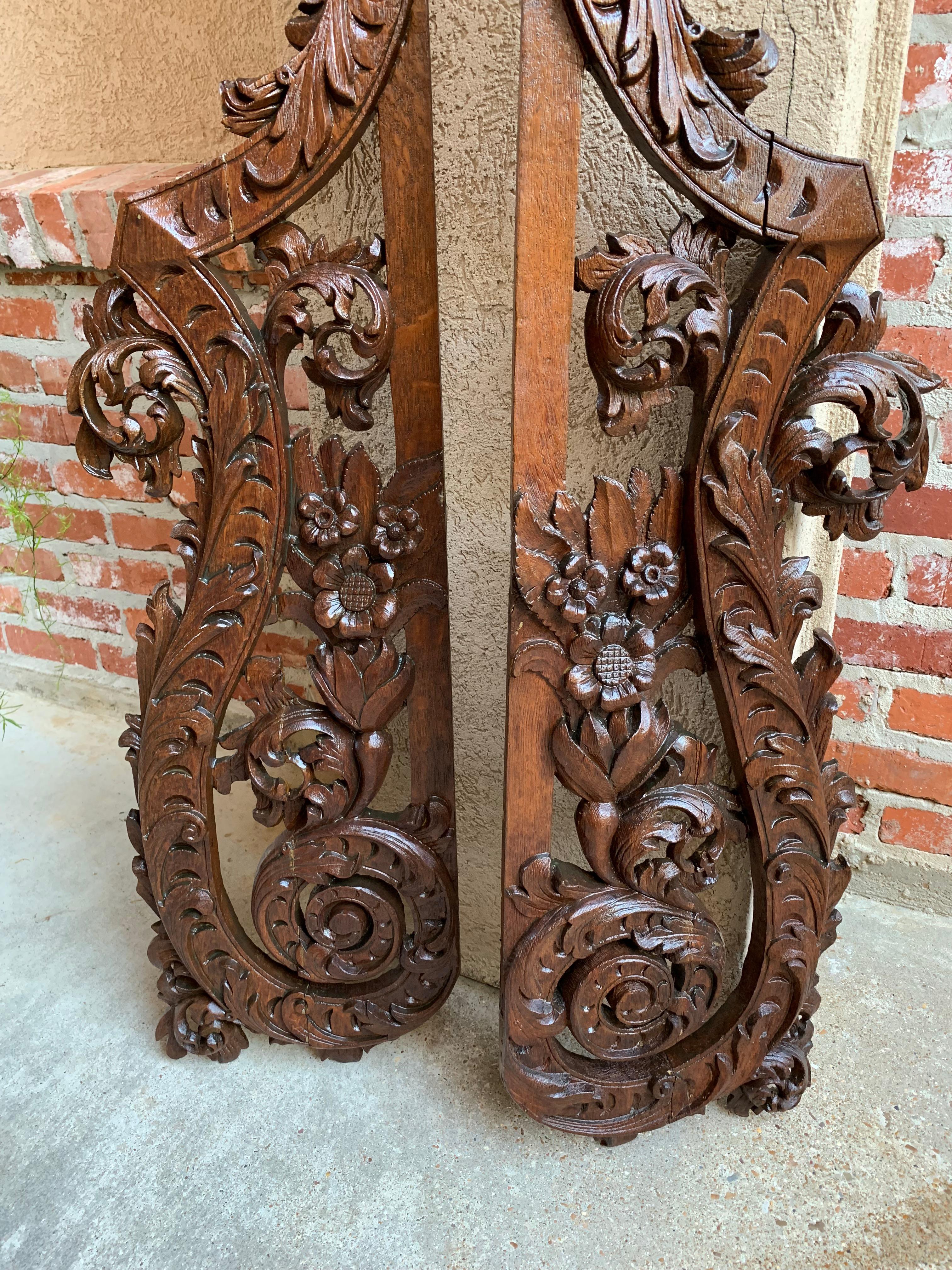 French Provincial Pair 2 Antique French Carved Oak Wall Art Panel Corbel Architectural Salvage