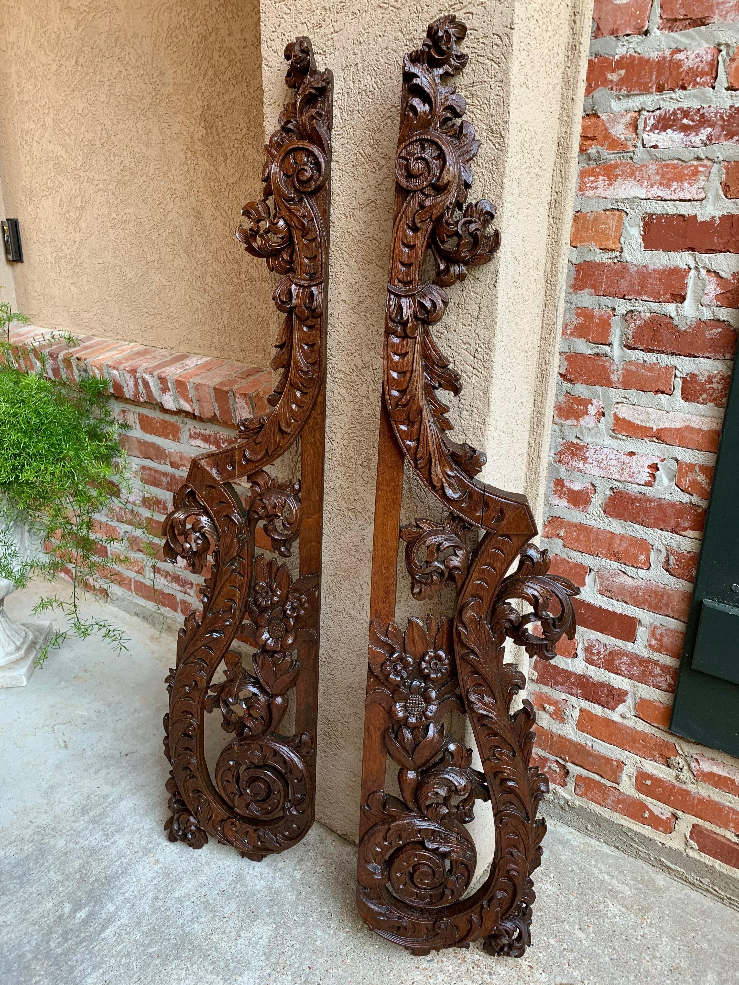 Pair 2 Antique French Carved Oak Wall Art Panel Corbel Architectural Salvage In Good Condition In Shreveport, LA