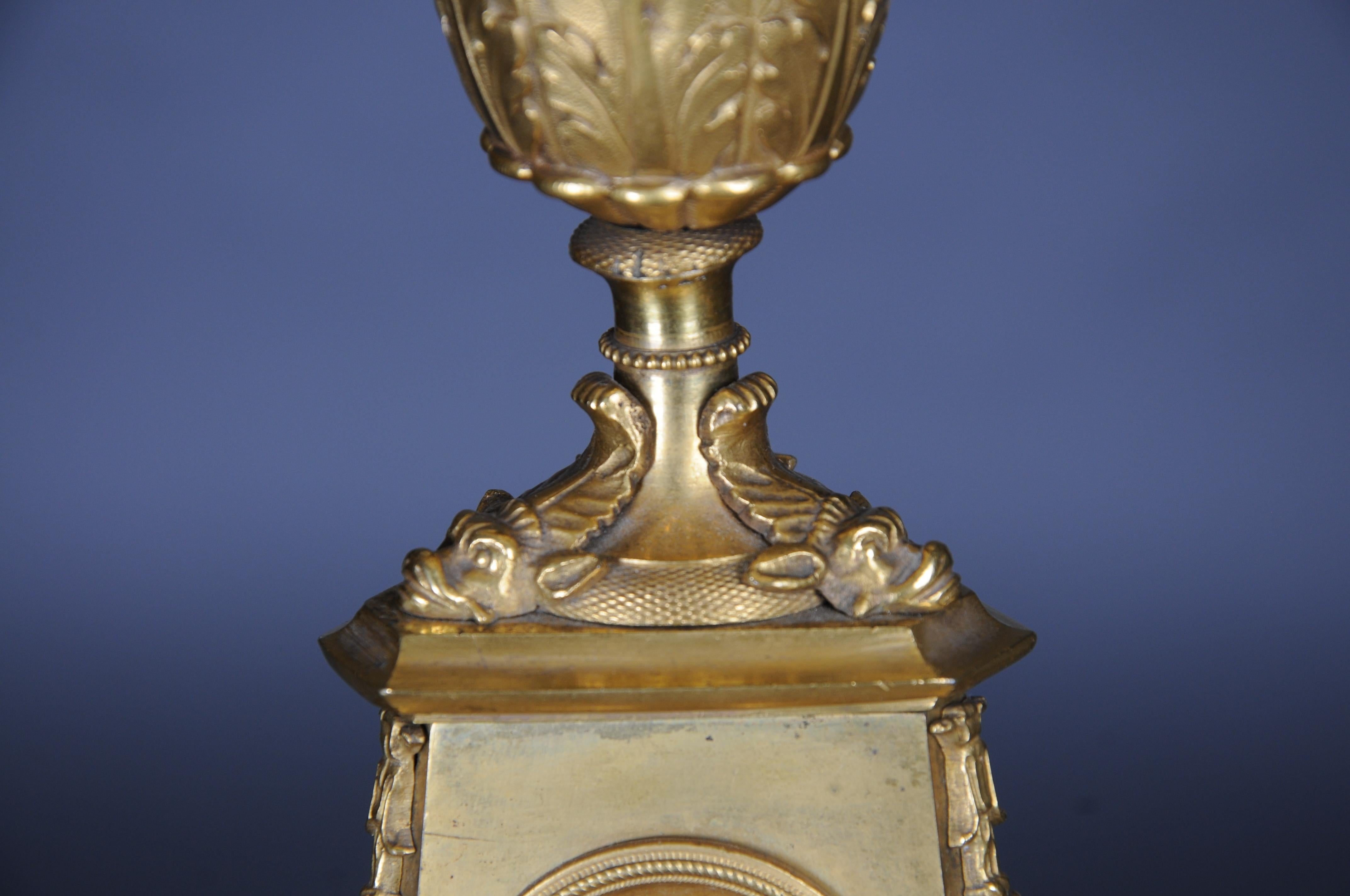 Paar (2) Empire-Bronze-Tischlampen aus der Zeit um 1805, Paris, Feuer vergoldet. im Angebot 7
