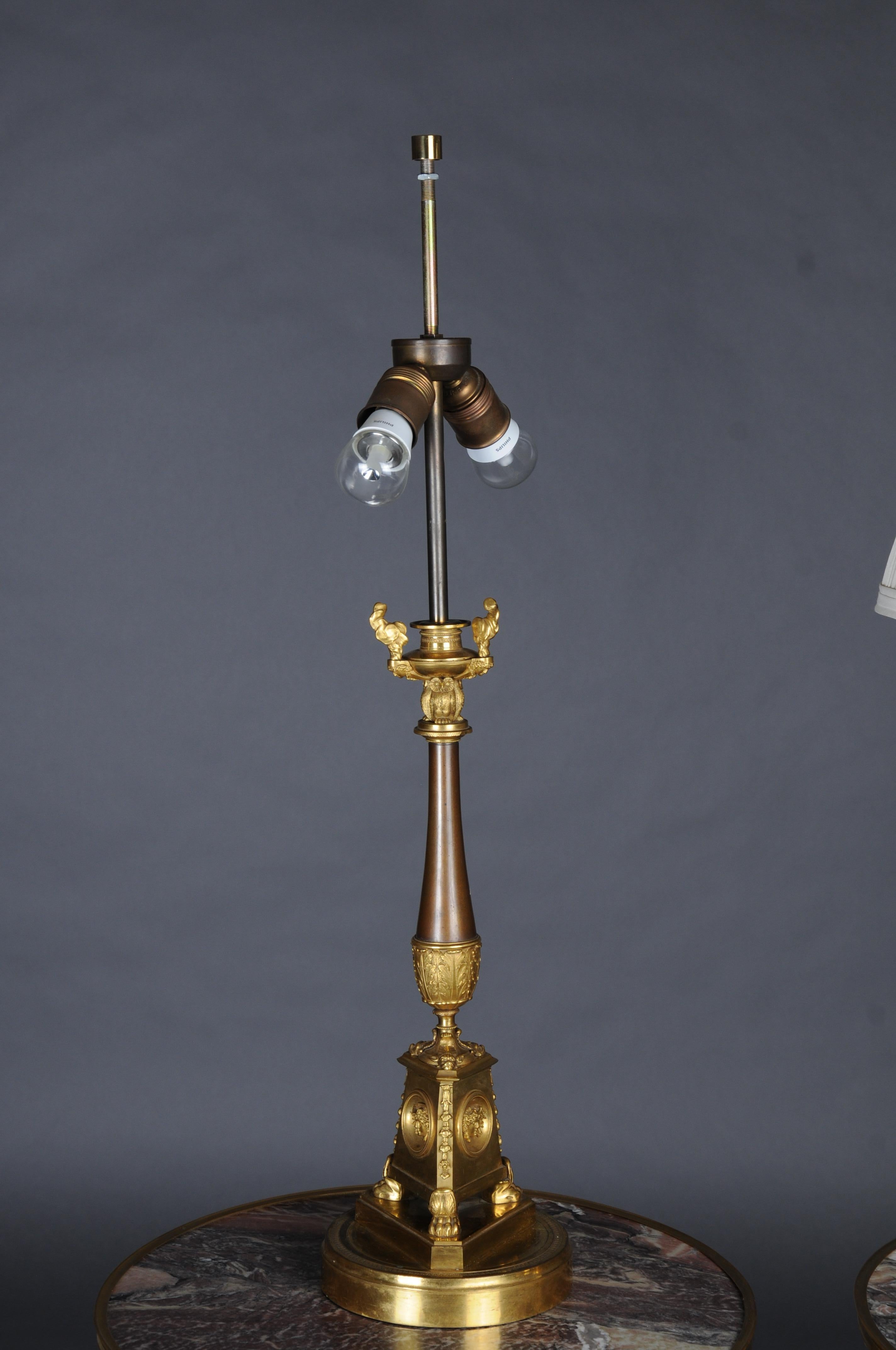 Pair (2) Empire bronze Table lamps around 1805, Paris, fire gilded. For Sale 9