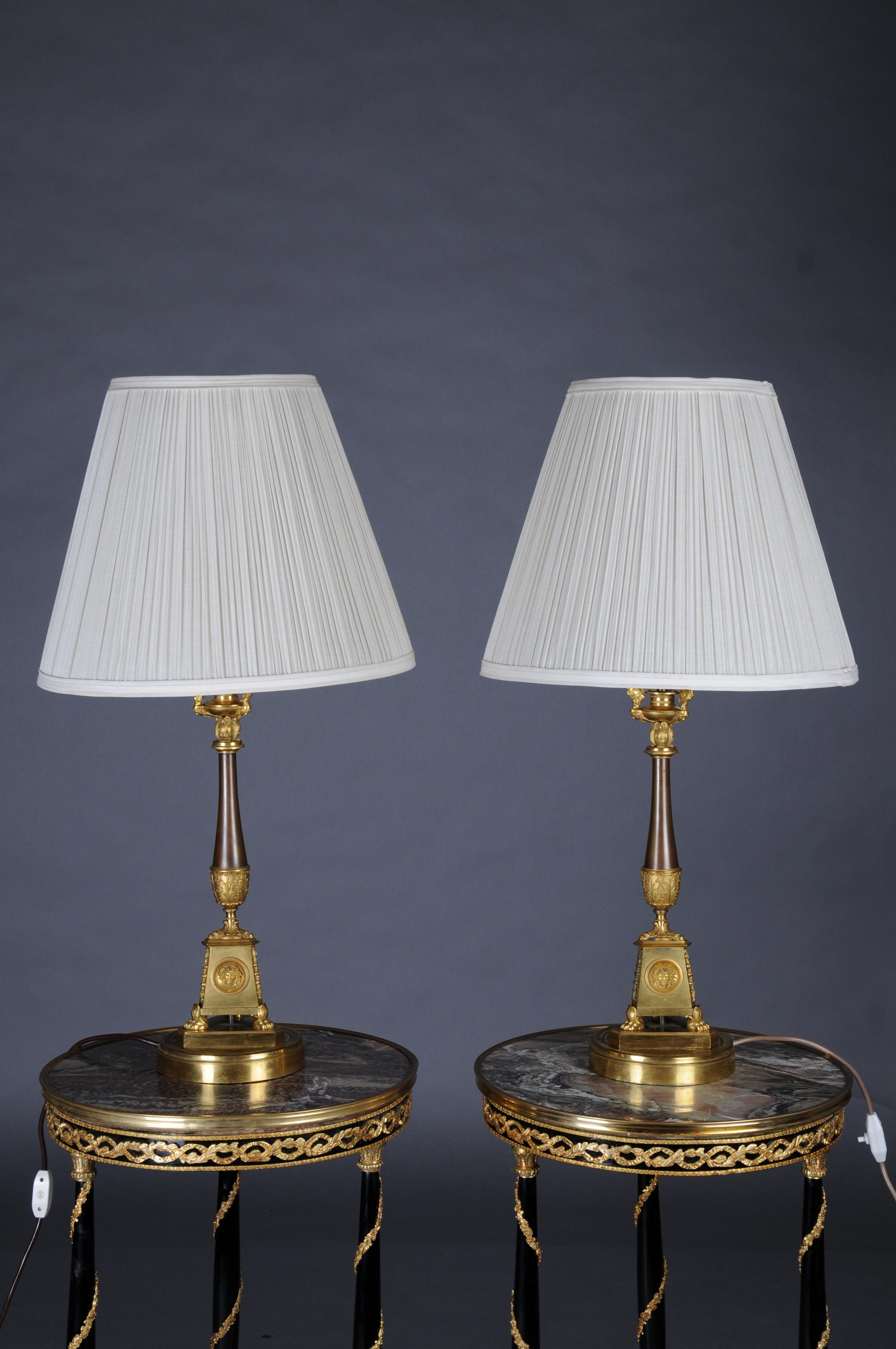Pair (2) Empire bronze Table lamps around 1805, Paris, fire gilded. For Sale 14