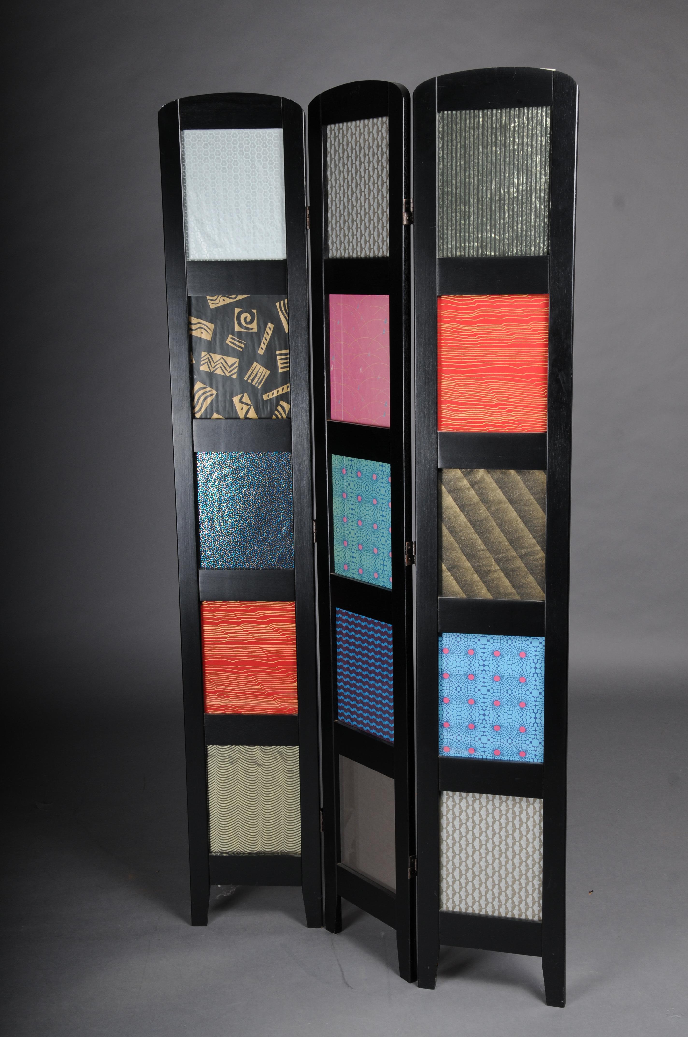 Pair (2) Exceptional multi-colored ebonized room divider/screen. For Sale 7