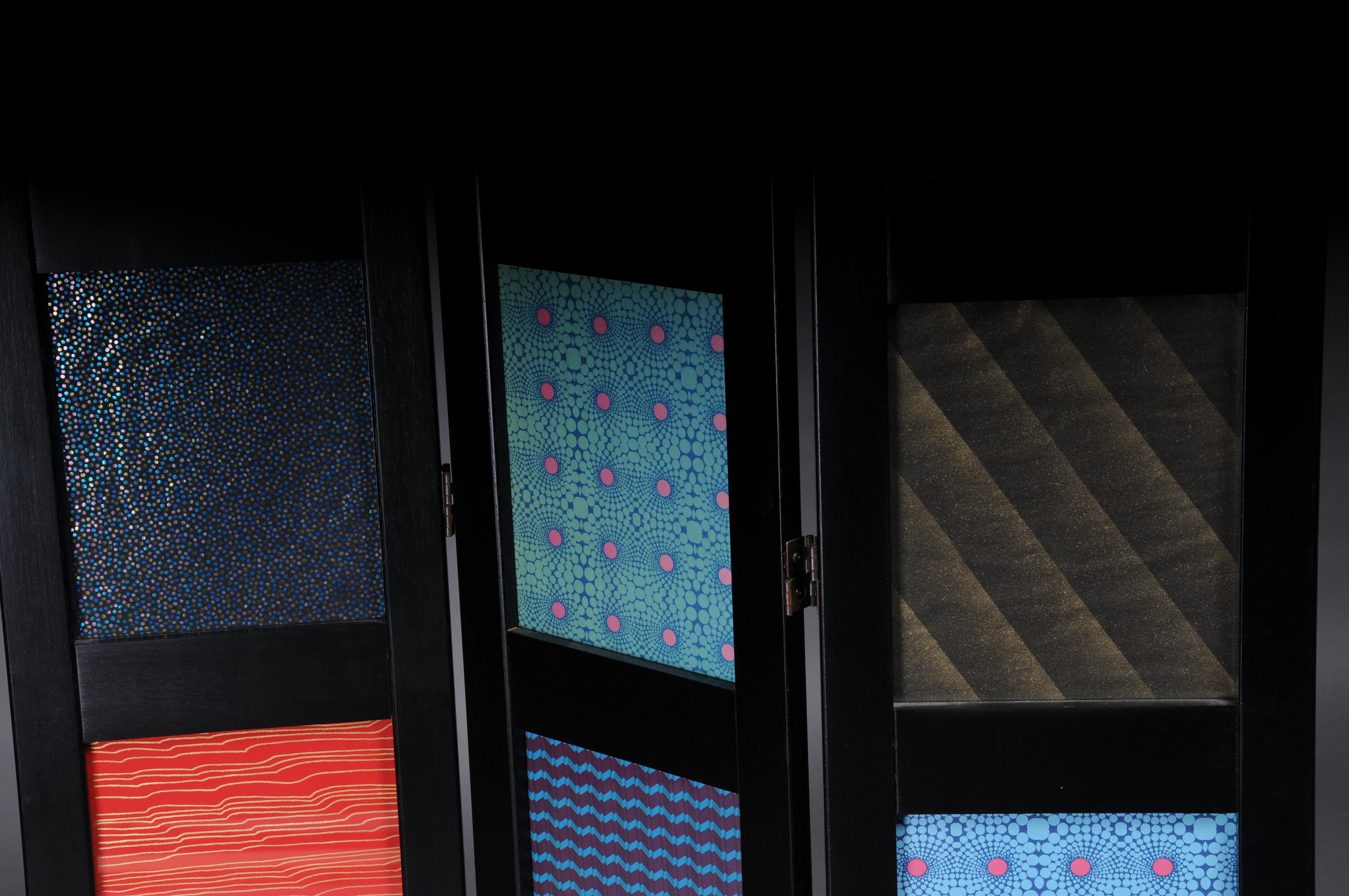 Pair (2) Exceptional multi-colored ebonized room divider/screen. For Sale 10
