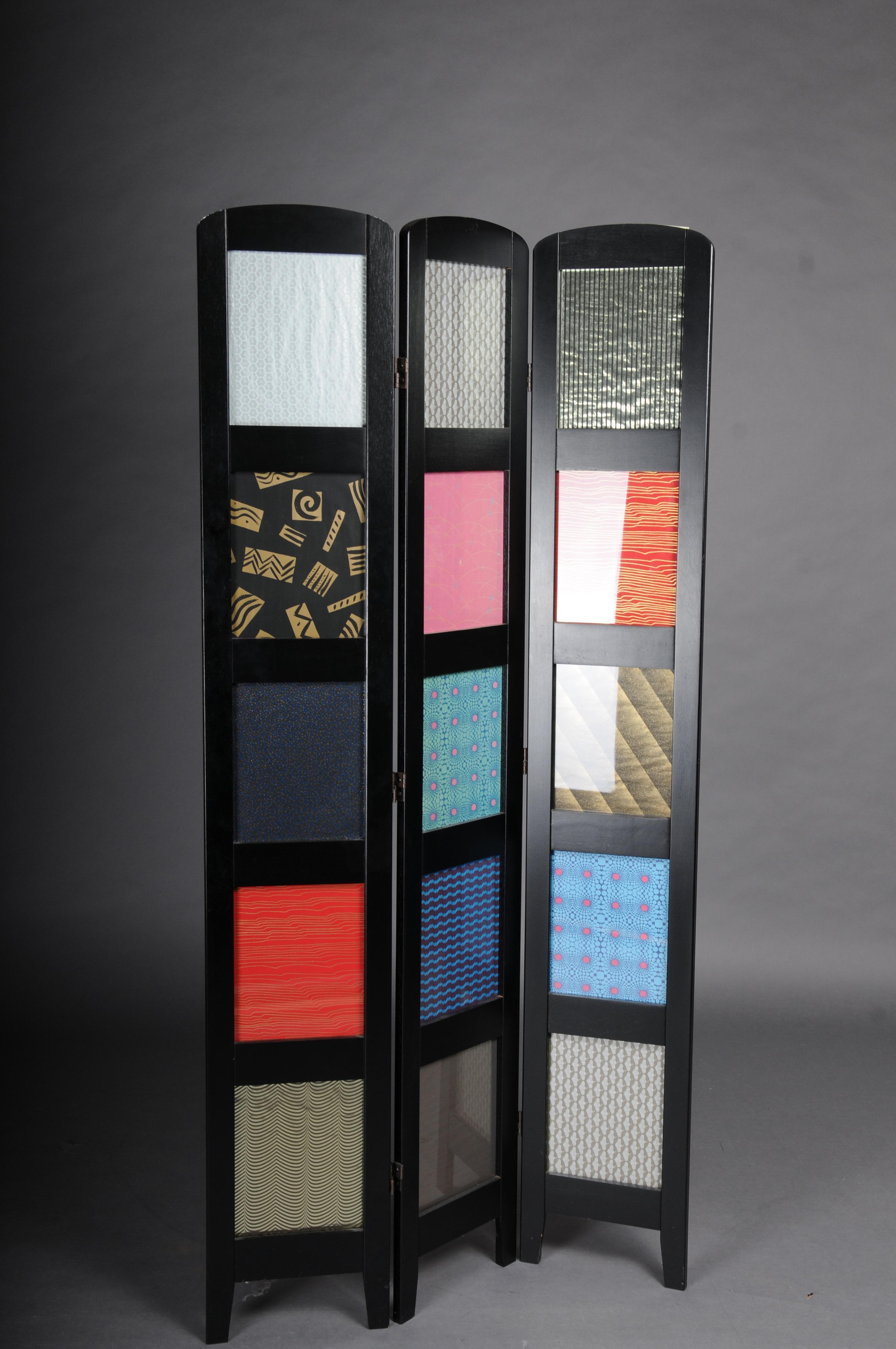 Pair (2) Exceptional multi-colored ebonized room divider/screen. For Sale 12