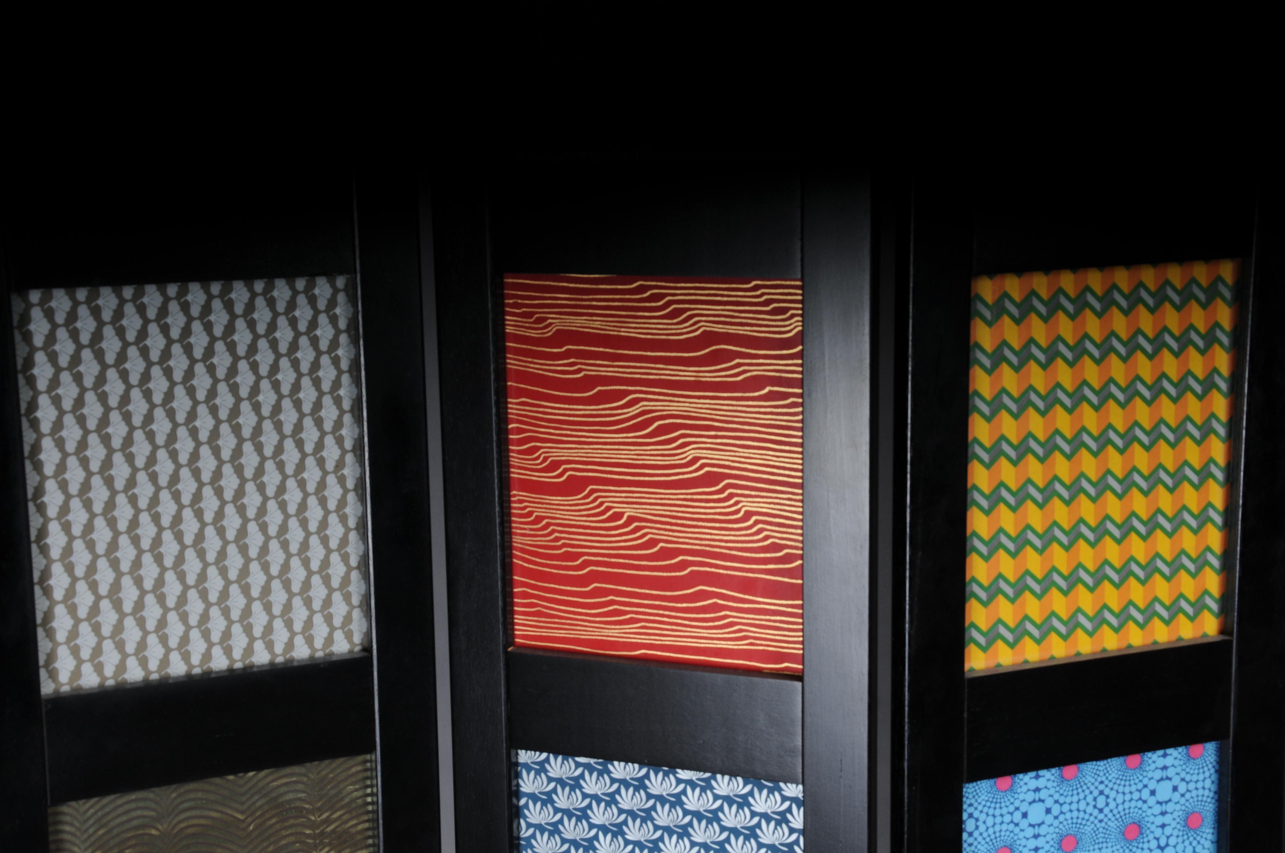 Pair (2) Exceptional multi-colored ebonized room divider/screen. For Sale 1