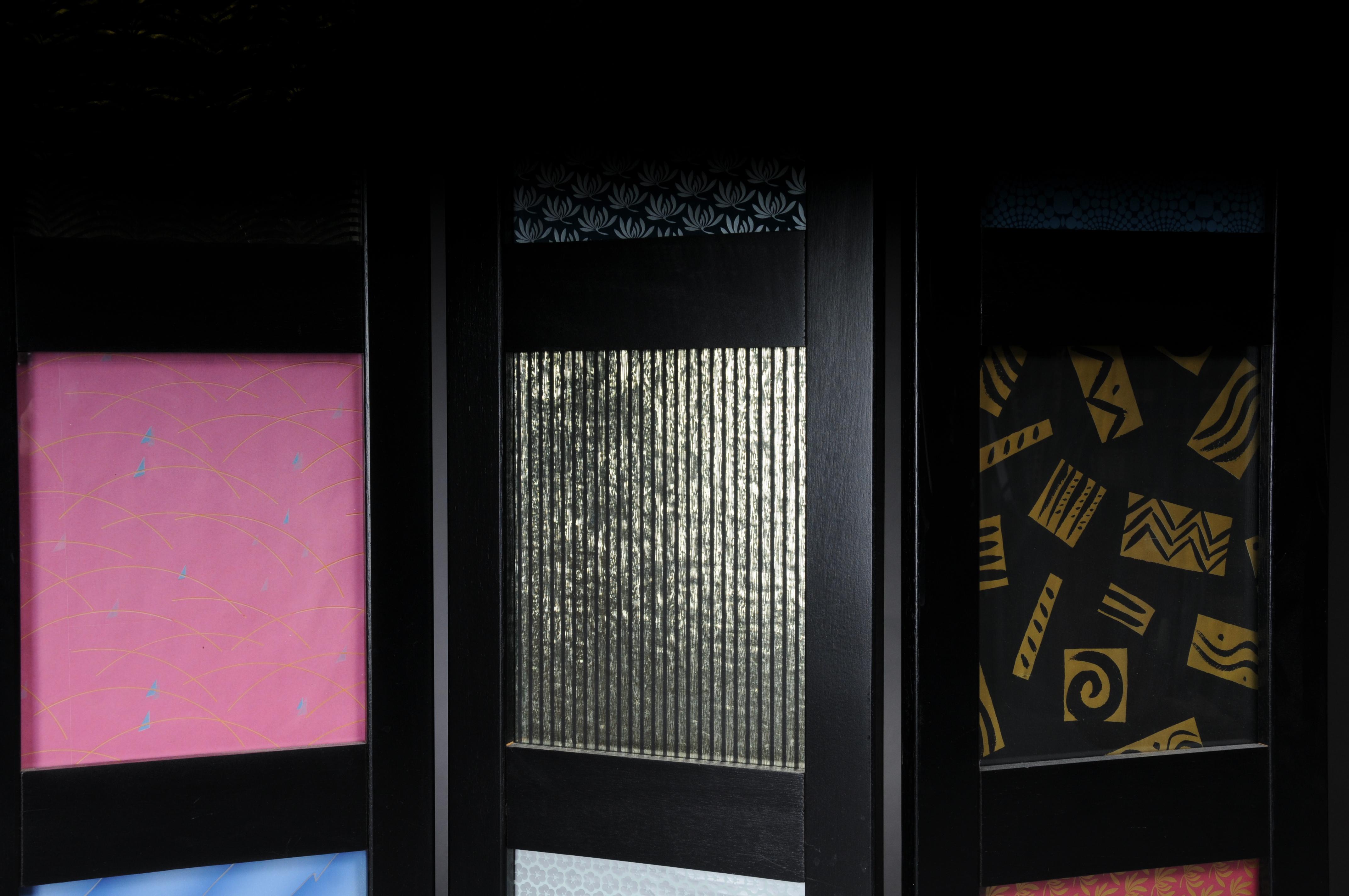 Pair (2) Exceptional multi-colored ebonized room divider/screen. For Sale 2