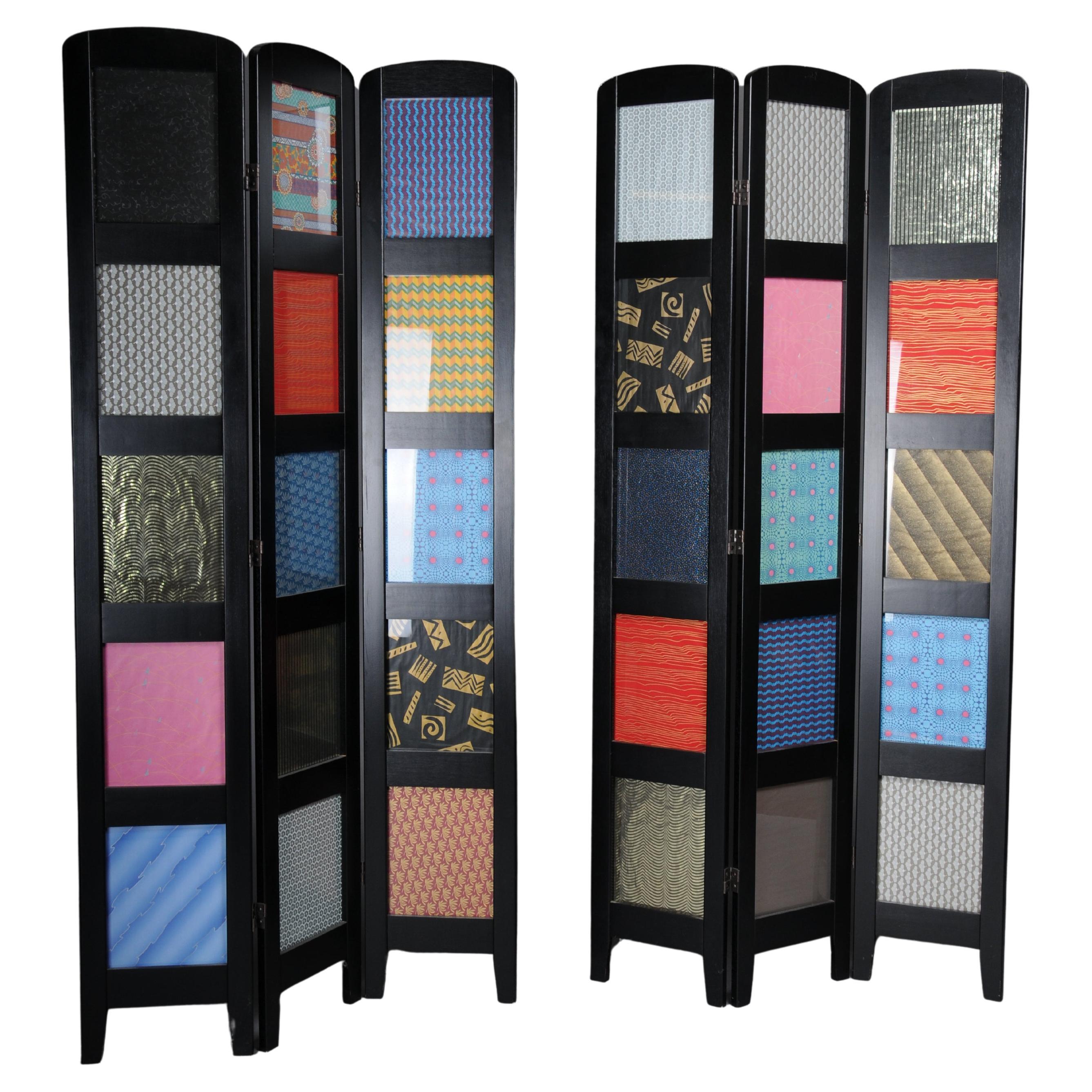 Pair (2) Exceptional multi-colored ebonized room divider/screen. For Sale