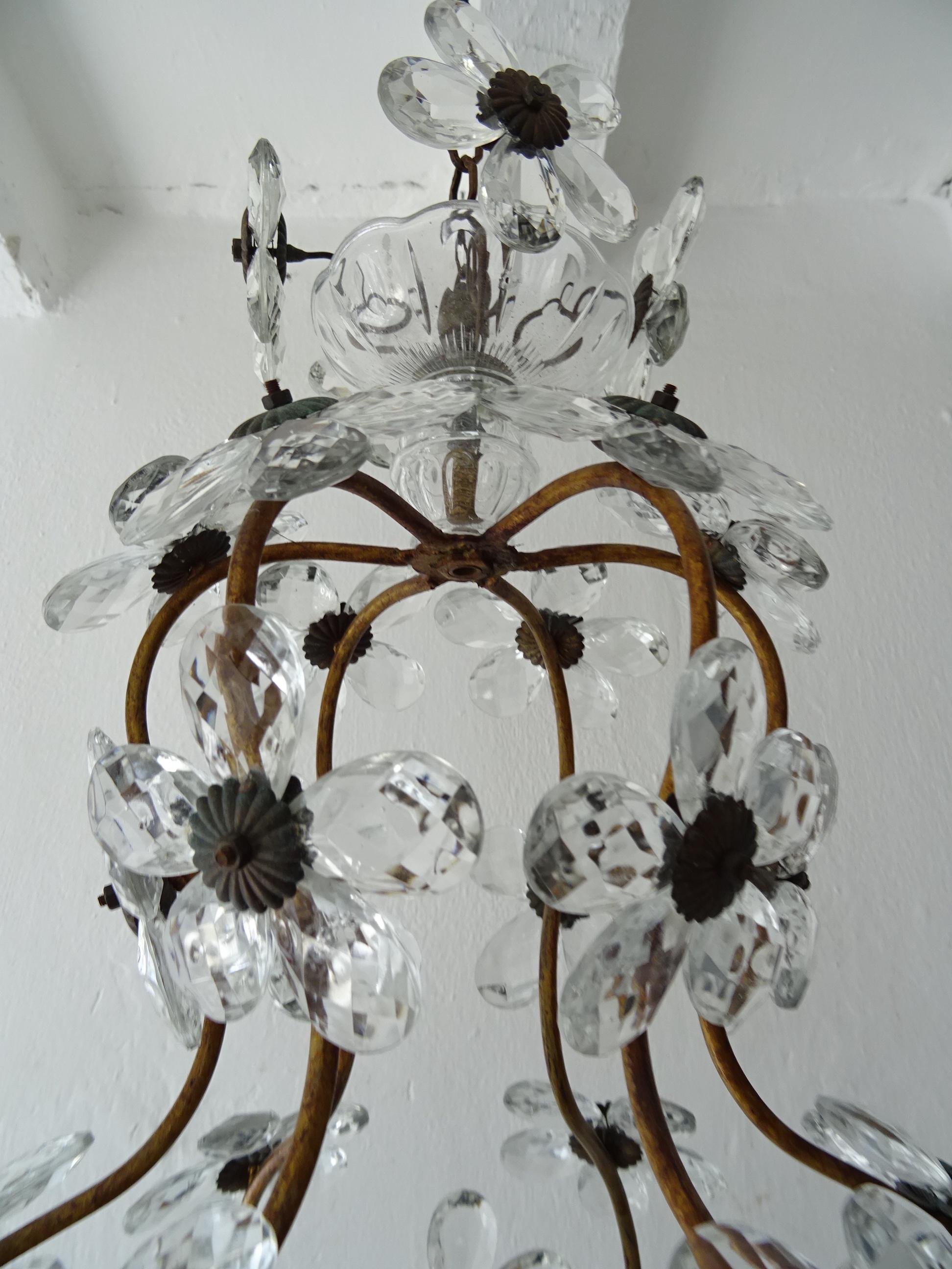 Pair (2) French Clear Flower Crystal Prisms Maison Baguès Style Chandeliers For Sale 2