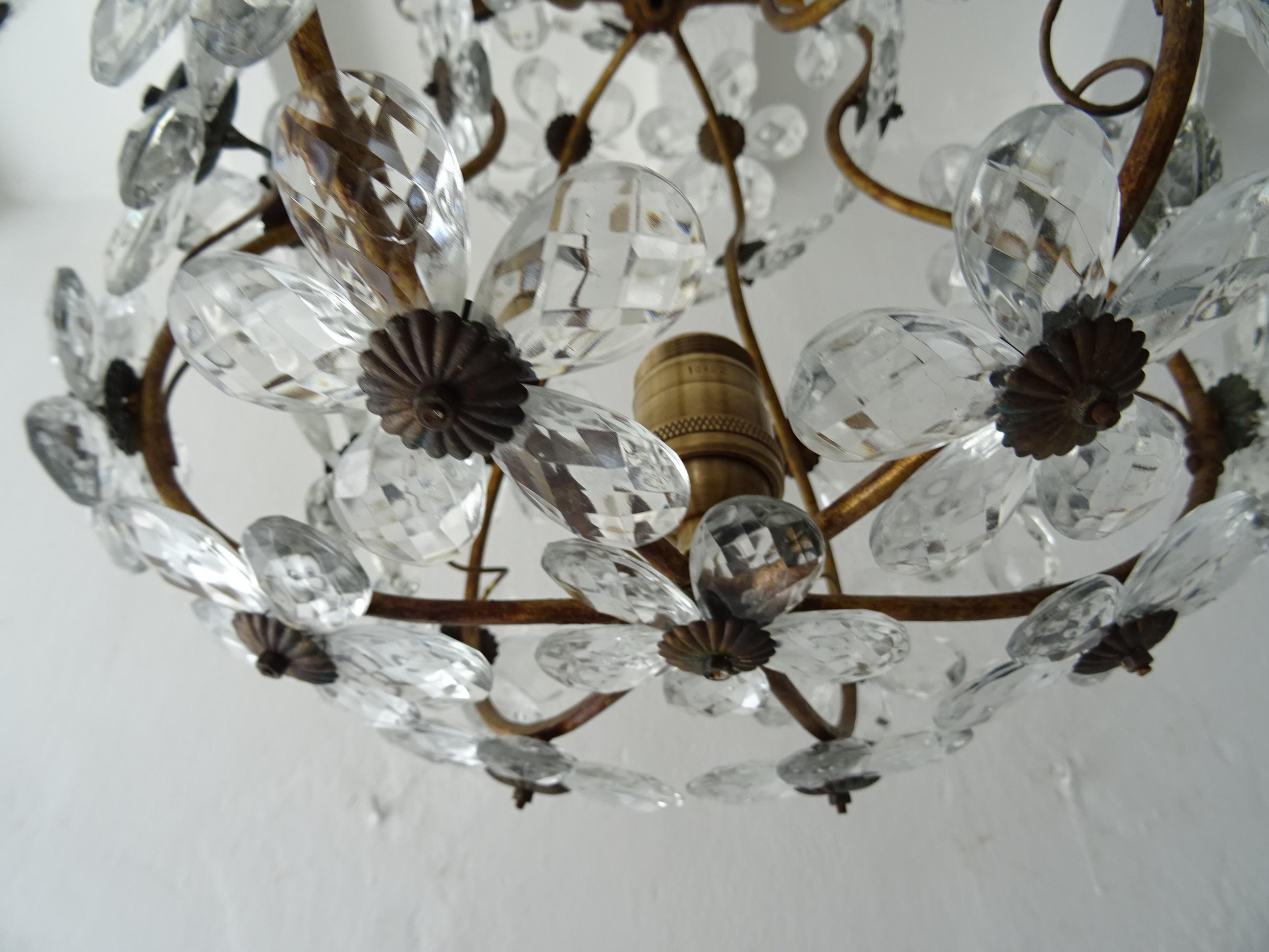 Pair (2) French Clear Flower Crystal Prisms Maison Baguès Style Chandeliers For Sale 4