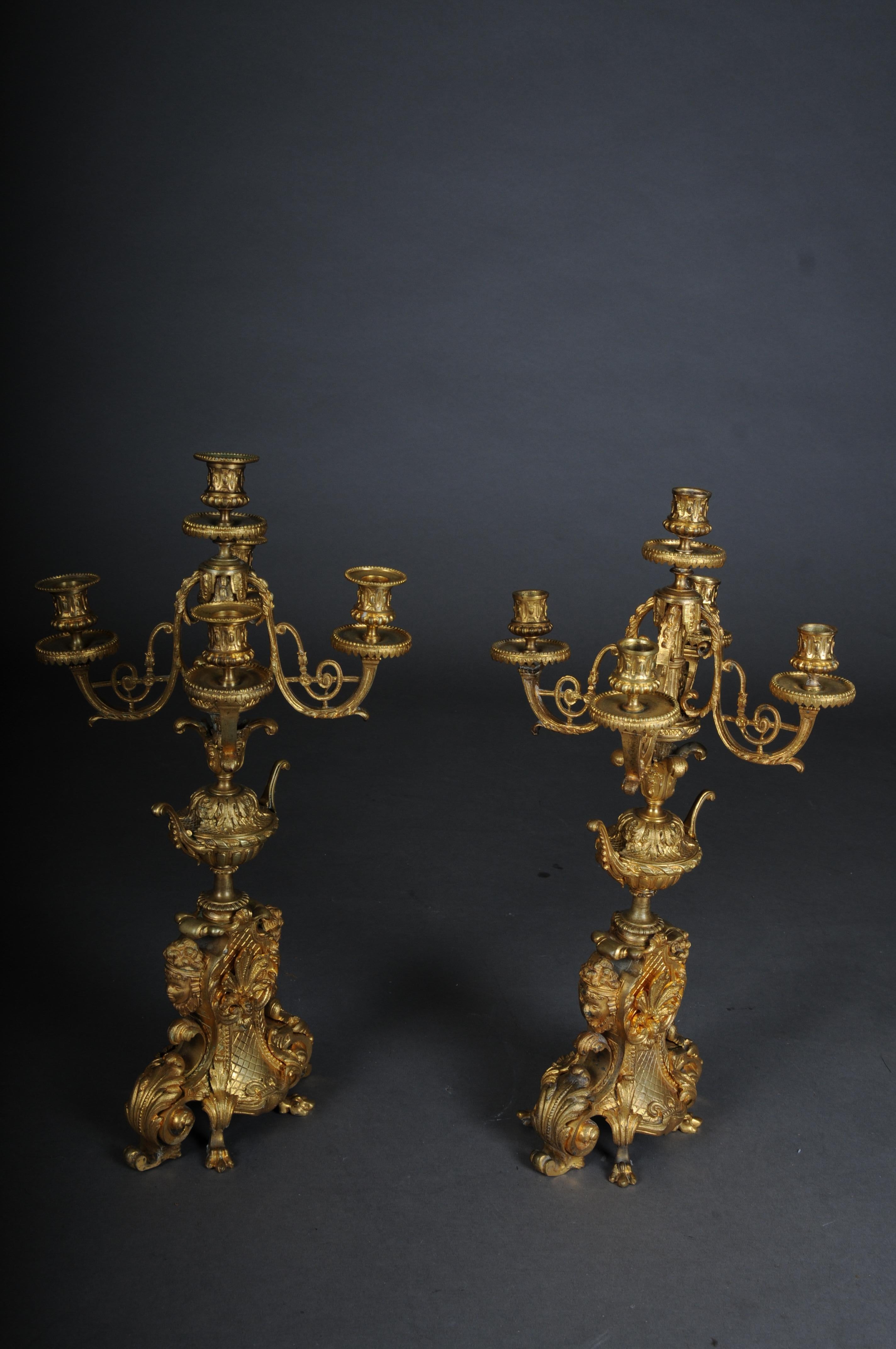 Paar (2) französische Historismus-Kerzenleuchter, vergoldete Bronze um 1880 im Angebot 5