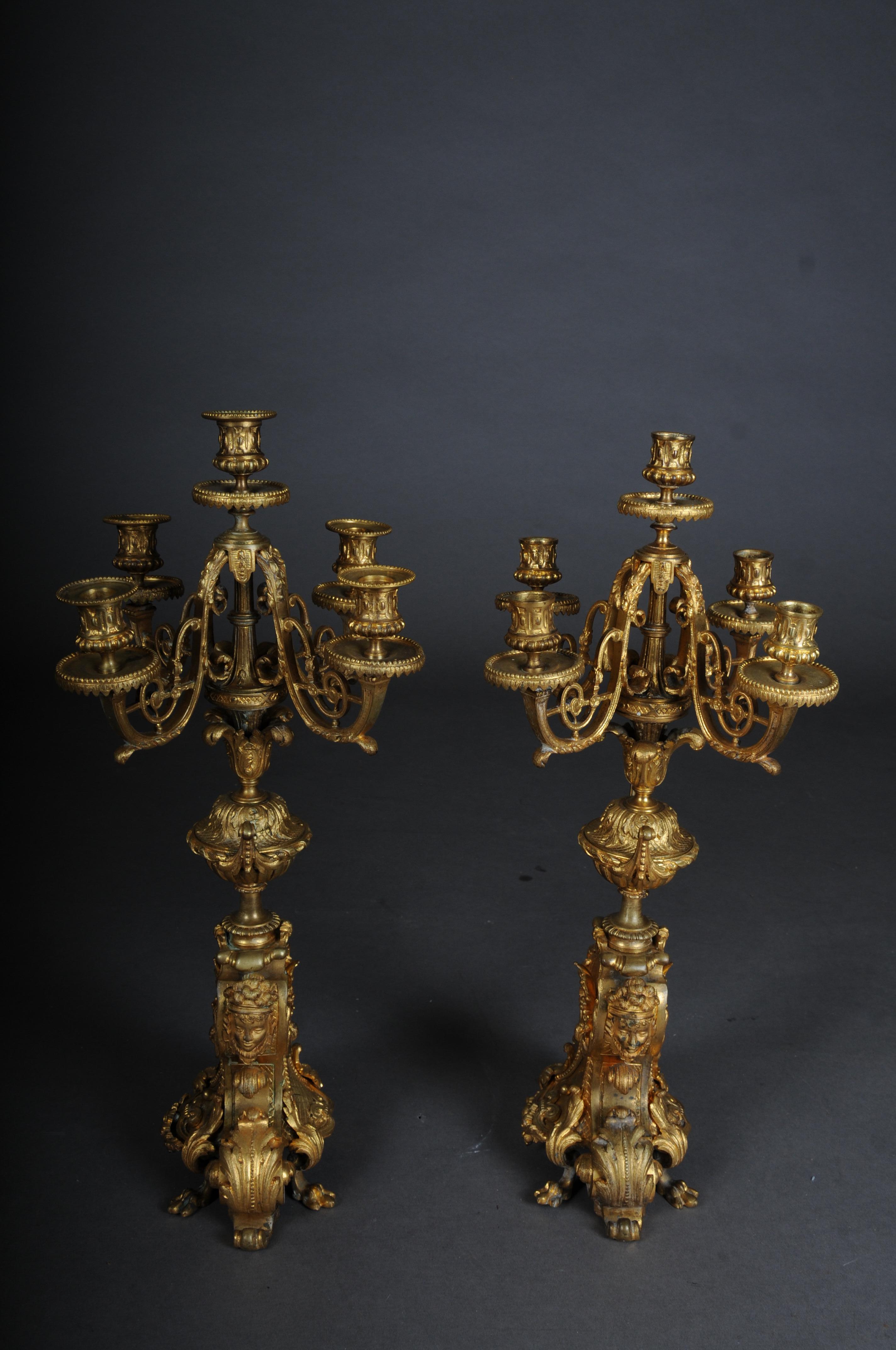 Paar (2) französische Historismus-Kerzenleuchter, vergoldete Bronze um 1880 im Angebot 7