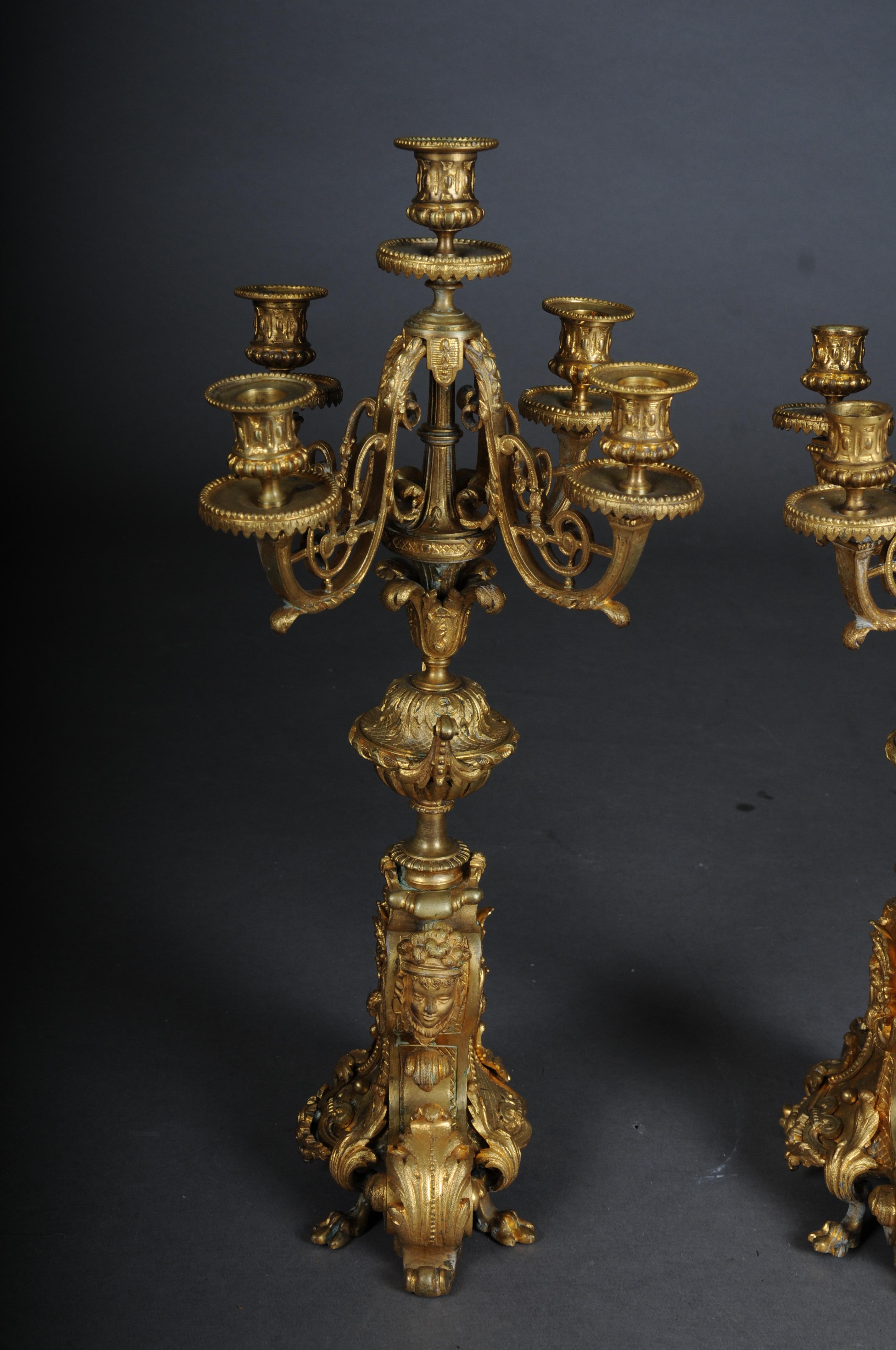 Pair (2) French historicism candlesticks, gilded bronze circa 1880 For Sale 8