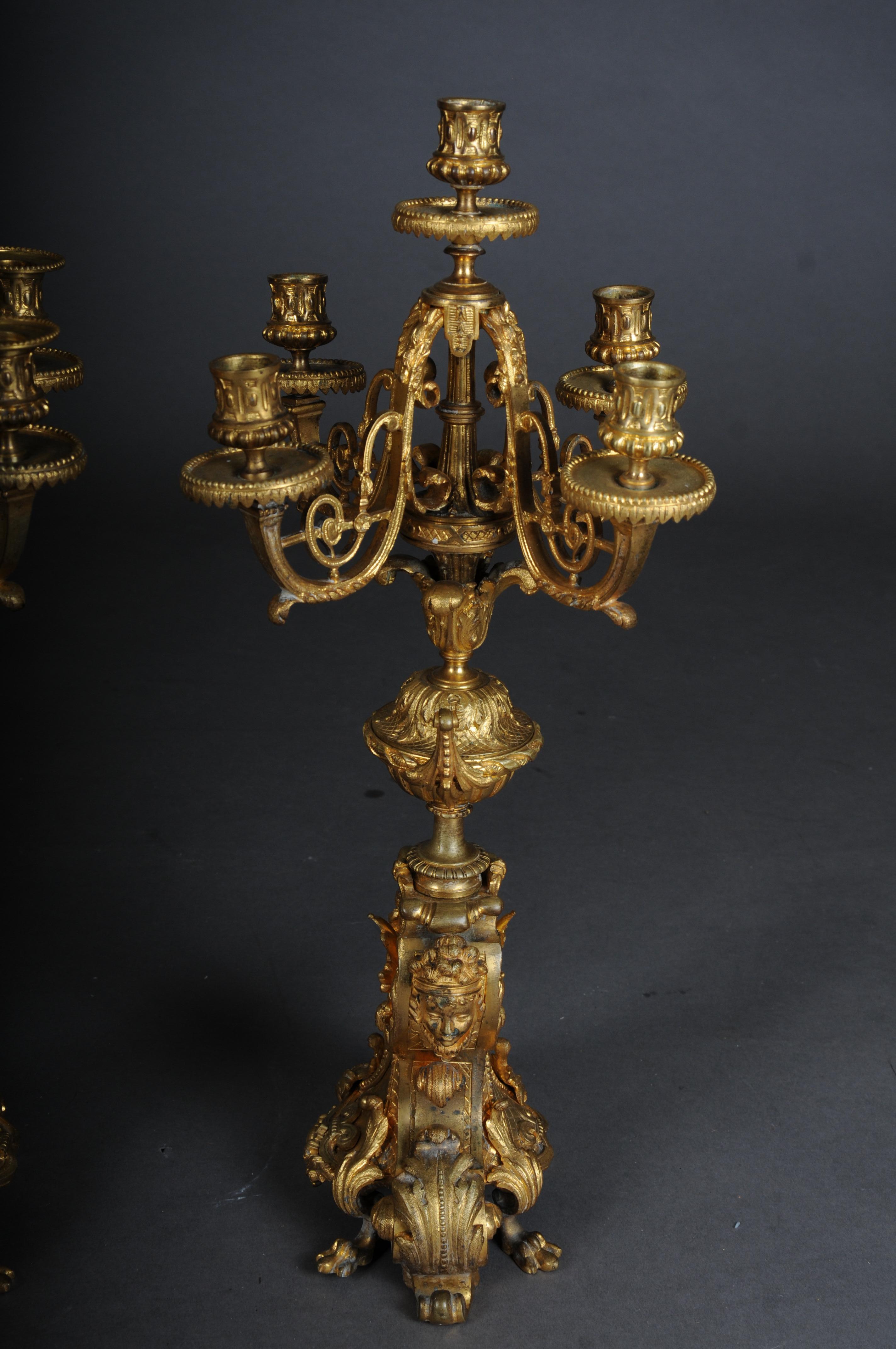 Pair (2) French historicism candlesticks, gilded bronze circa 1880 For Sale 9