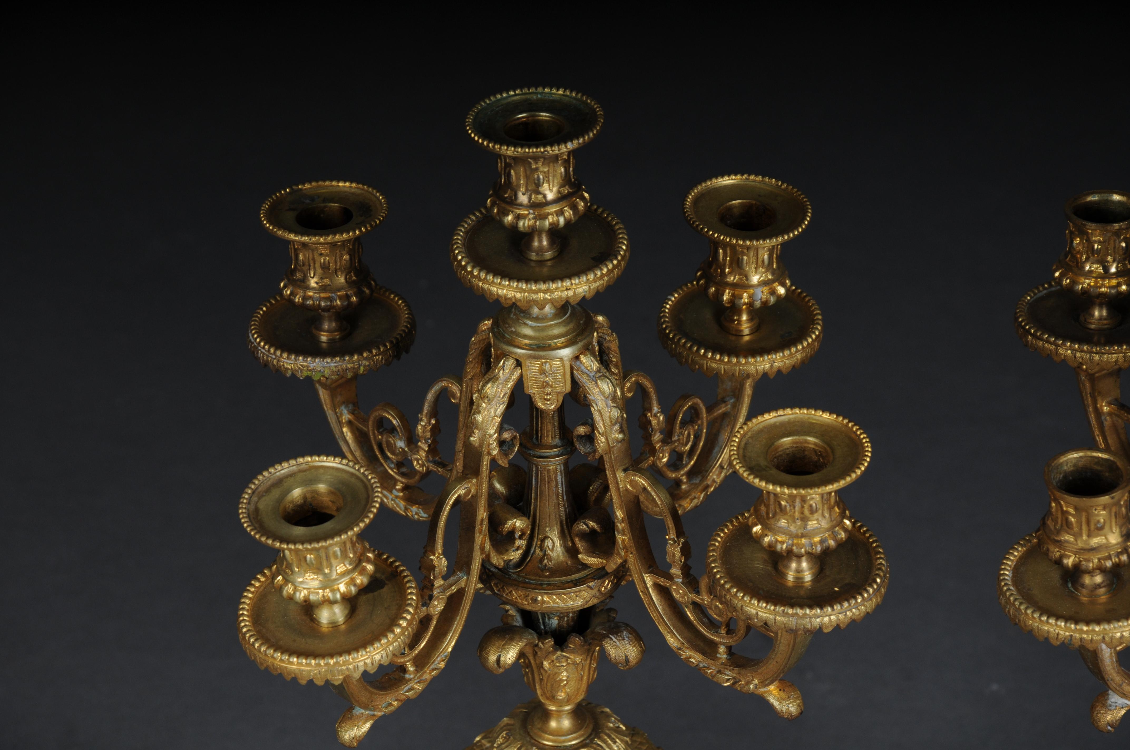 Pair (2) French historicism candlesticks, gilded bronze circa 1880 For Sale 11