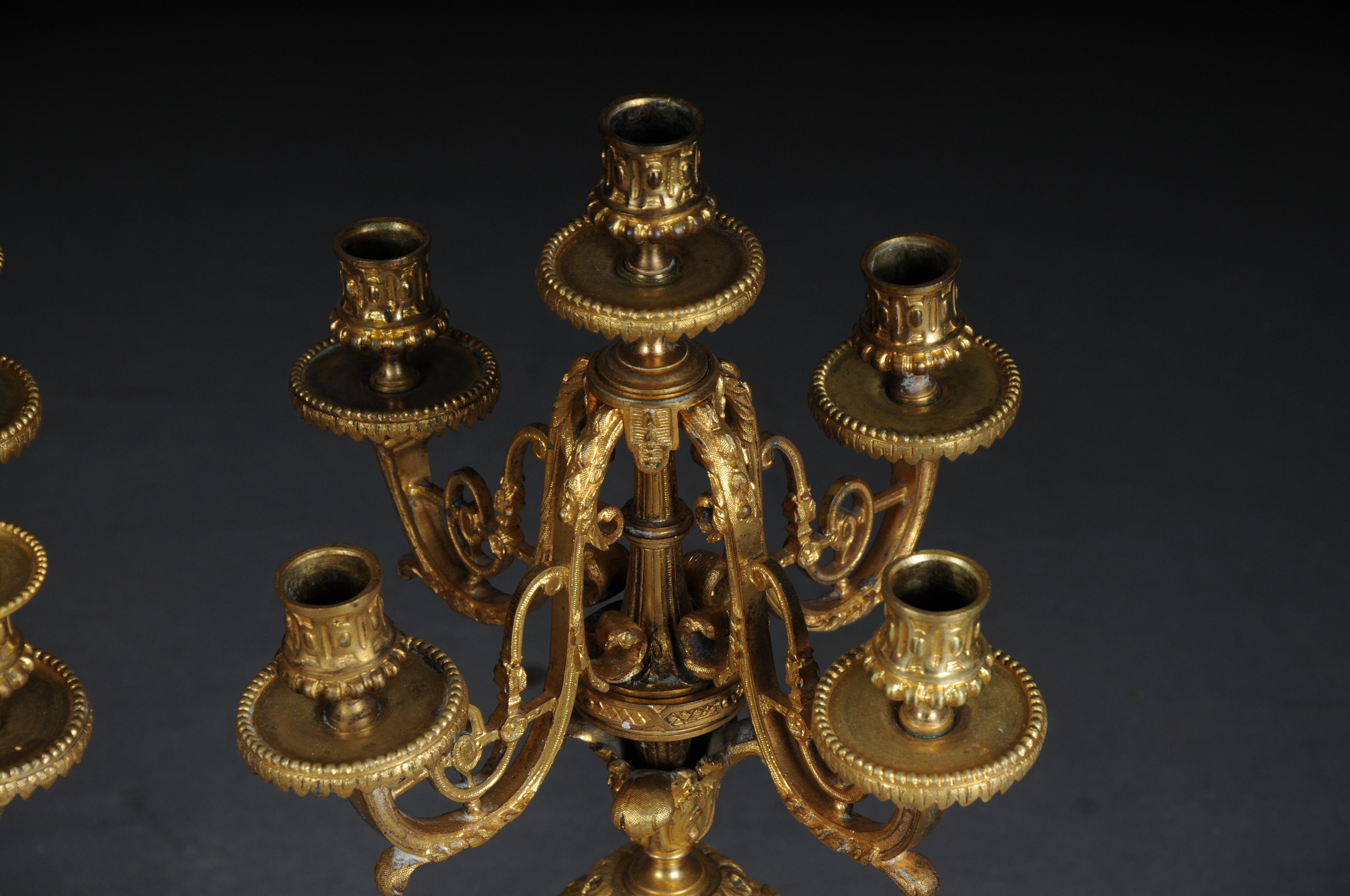 Pair (2) French historicism candlesticks, gilded bronze circa 1880 For Sale 12