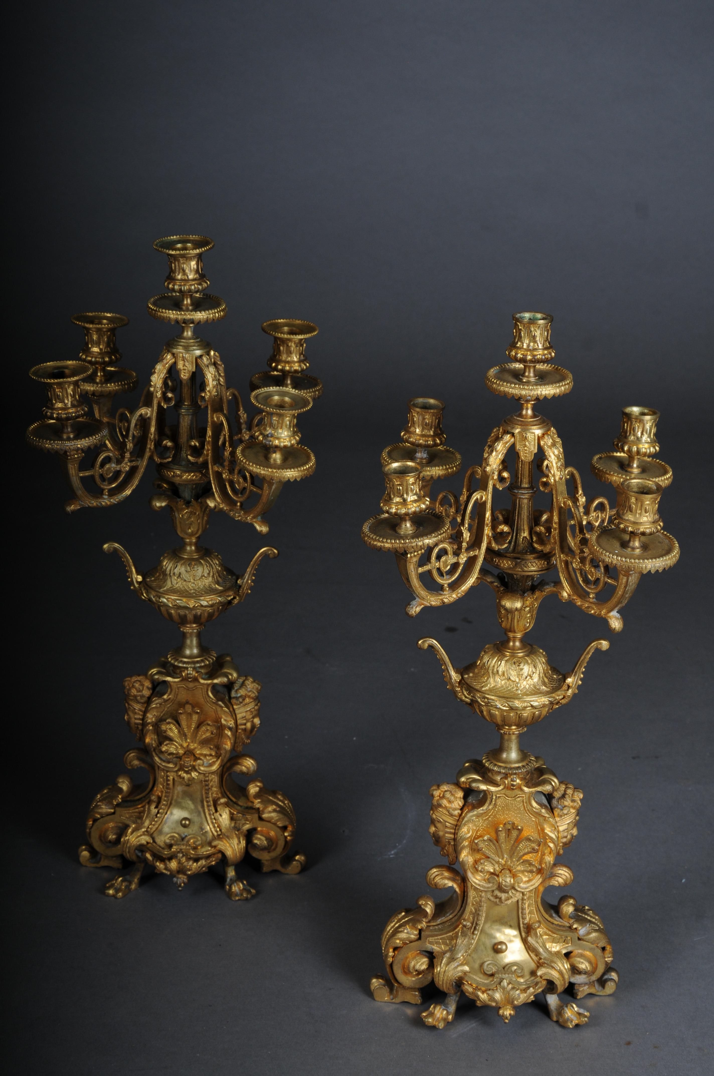 Pair (2) French historicism candlesticks, gilded bronze circa 1880 For Sale 13