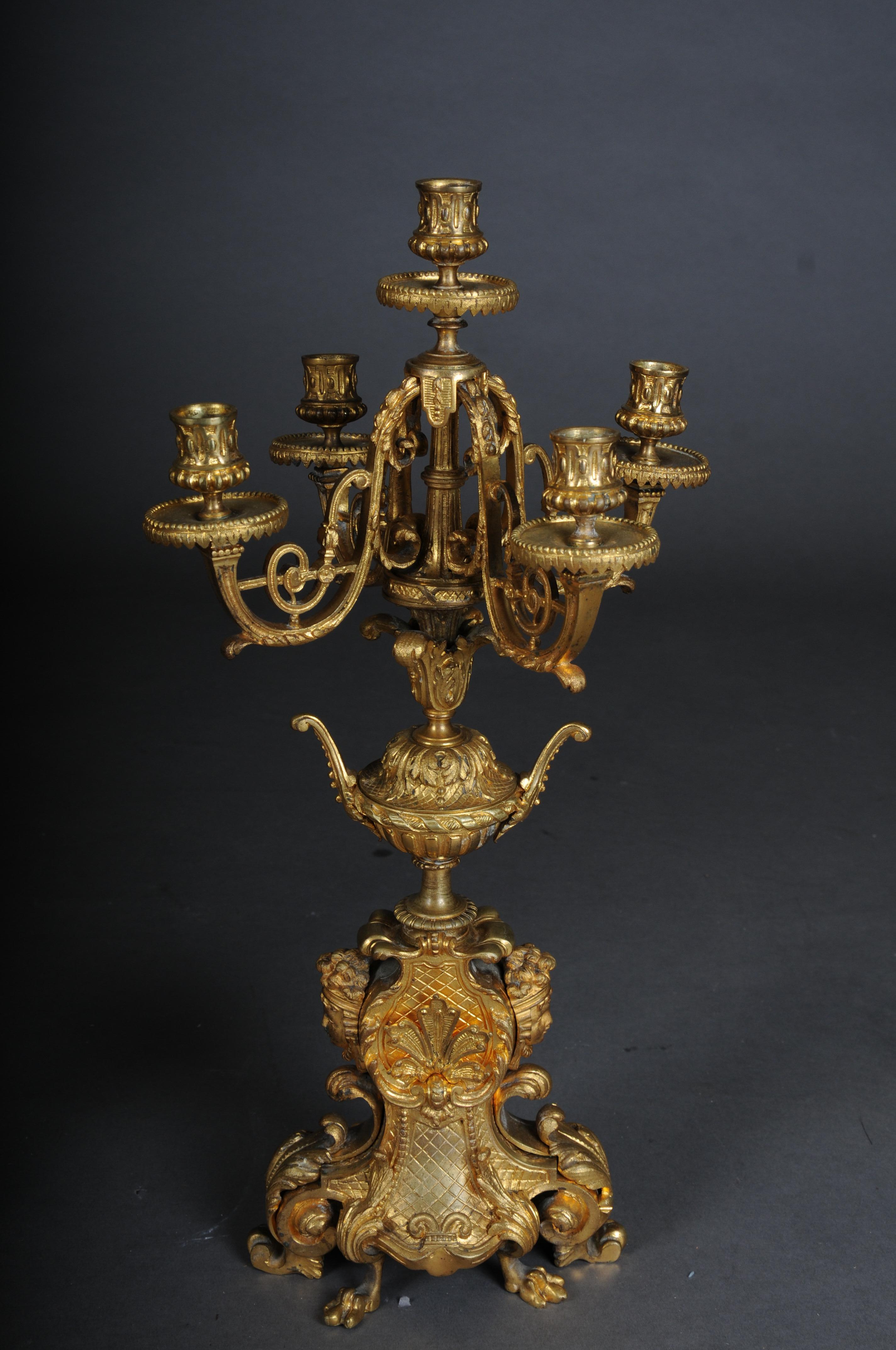 Late 19th Century Pair (2) French historicism candlesticks, gilded bronze circa 1880 For Sale