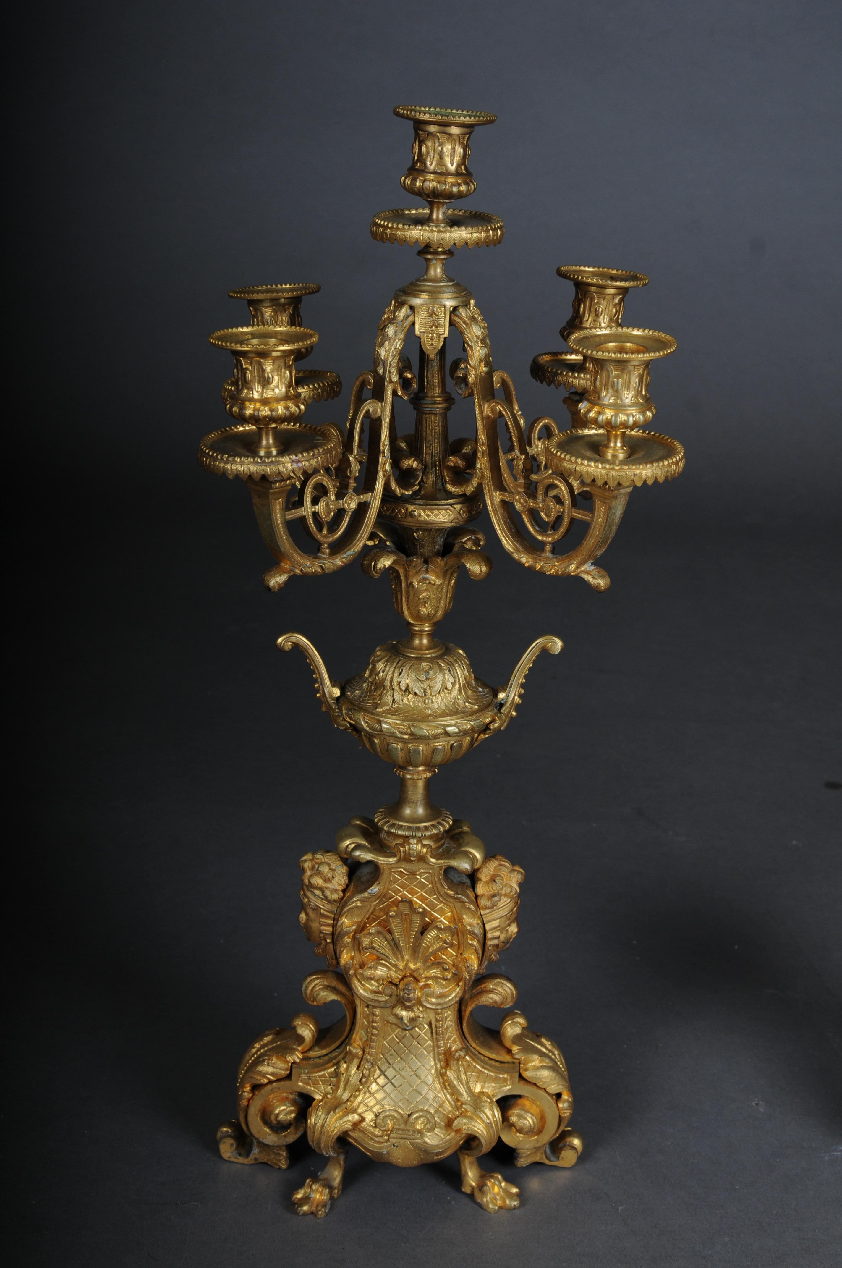 Bronze Pair (2) French historicism candlesticks, gilded bronze circa 1880 For Sale