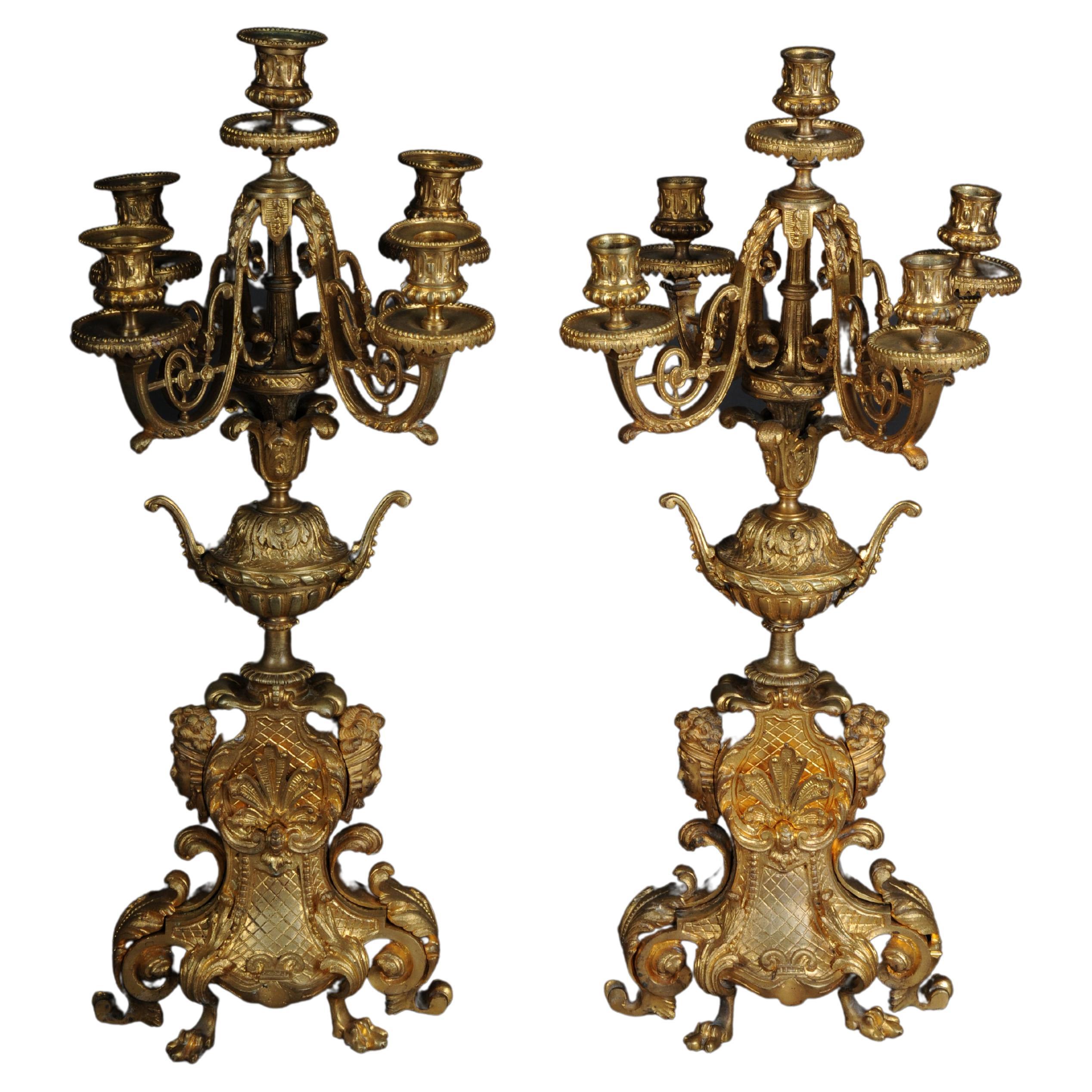 Pair (2) French historicism candlesticks, gilded bronze circa 1880 For Sale