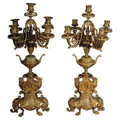 Pair (2) French historicism candlesticks, gilded bronze circa 1880