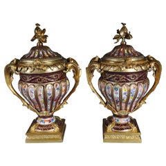 Pair (2) Magnificent and Decorative Gold Lidded Vases
