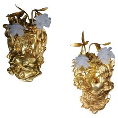Pair (2) magnificent French Art Nouveau wall sconces, Paris
