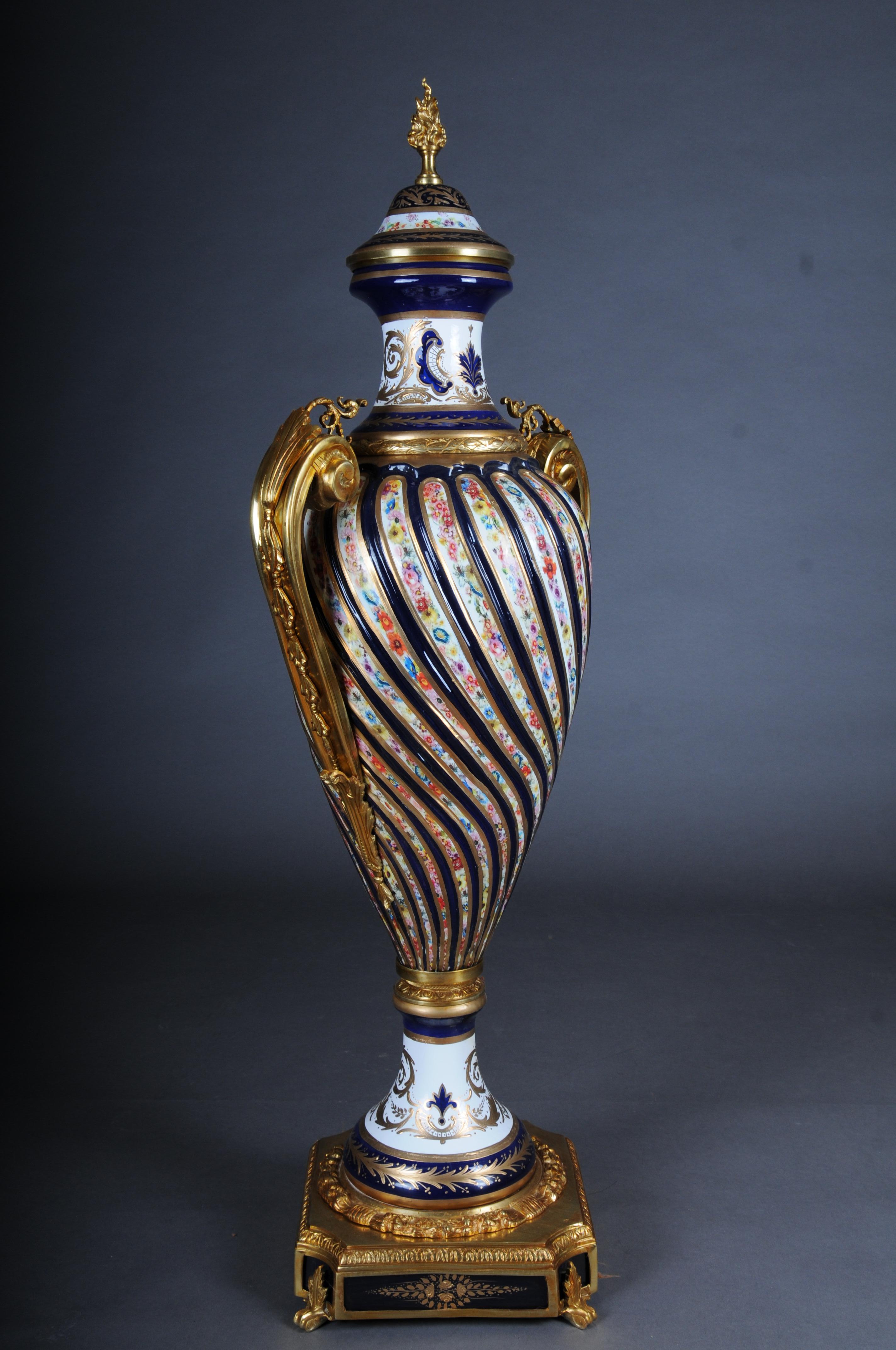 Pair (2) Magnificent French Sevrés floor vases with gilt bronze. For Sale 5